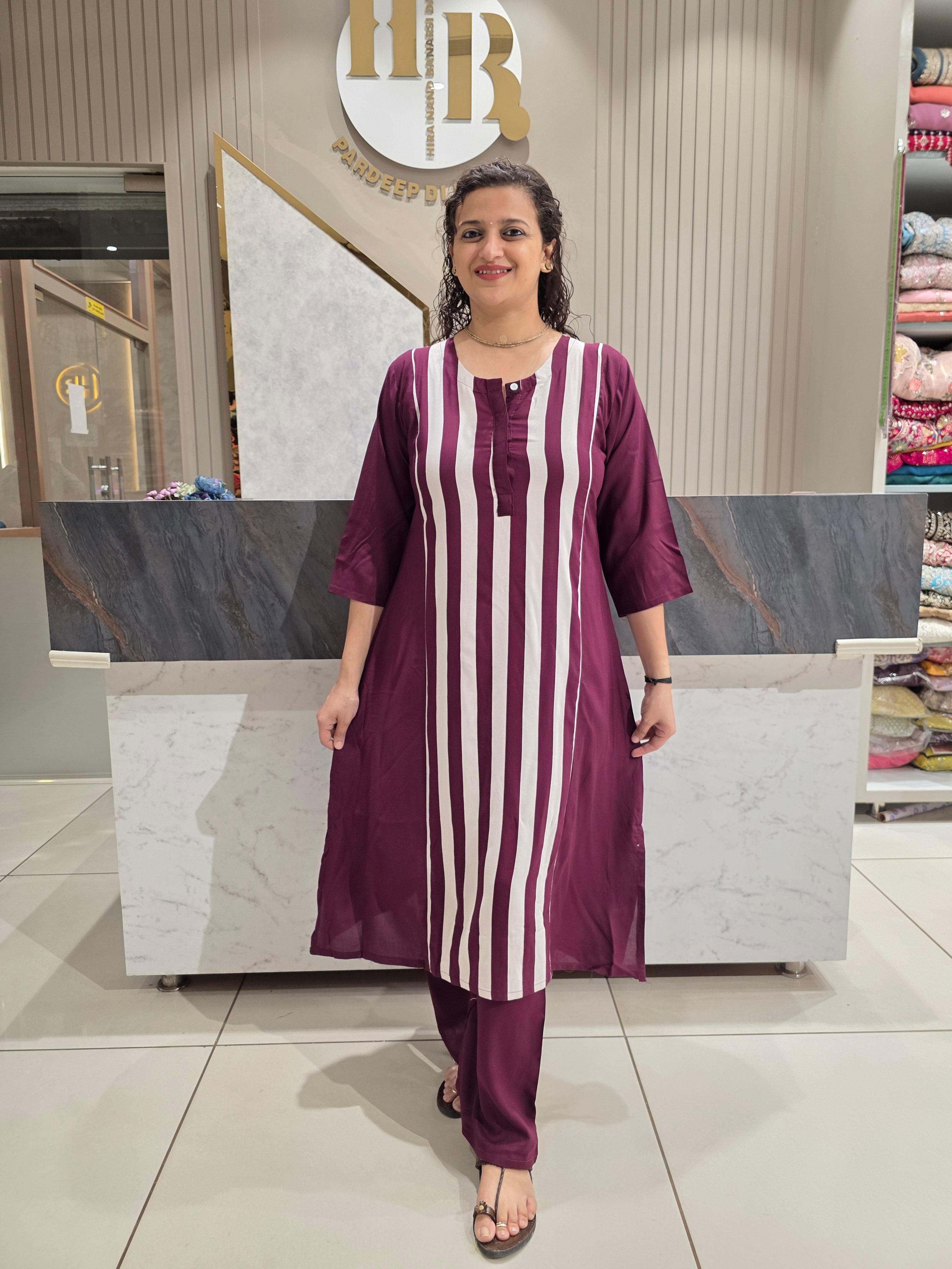 Wine Purple Stripe Coord Set