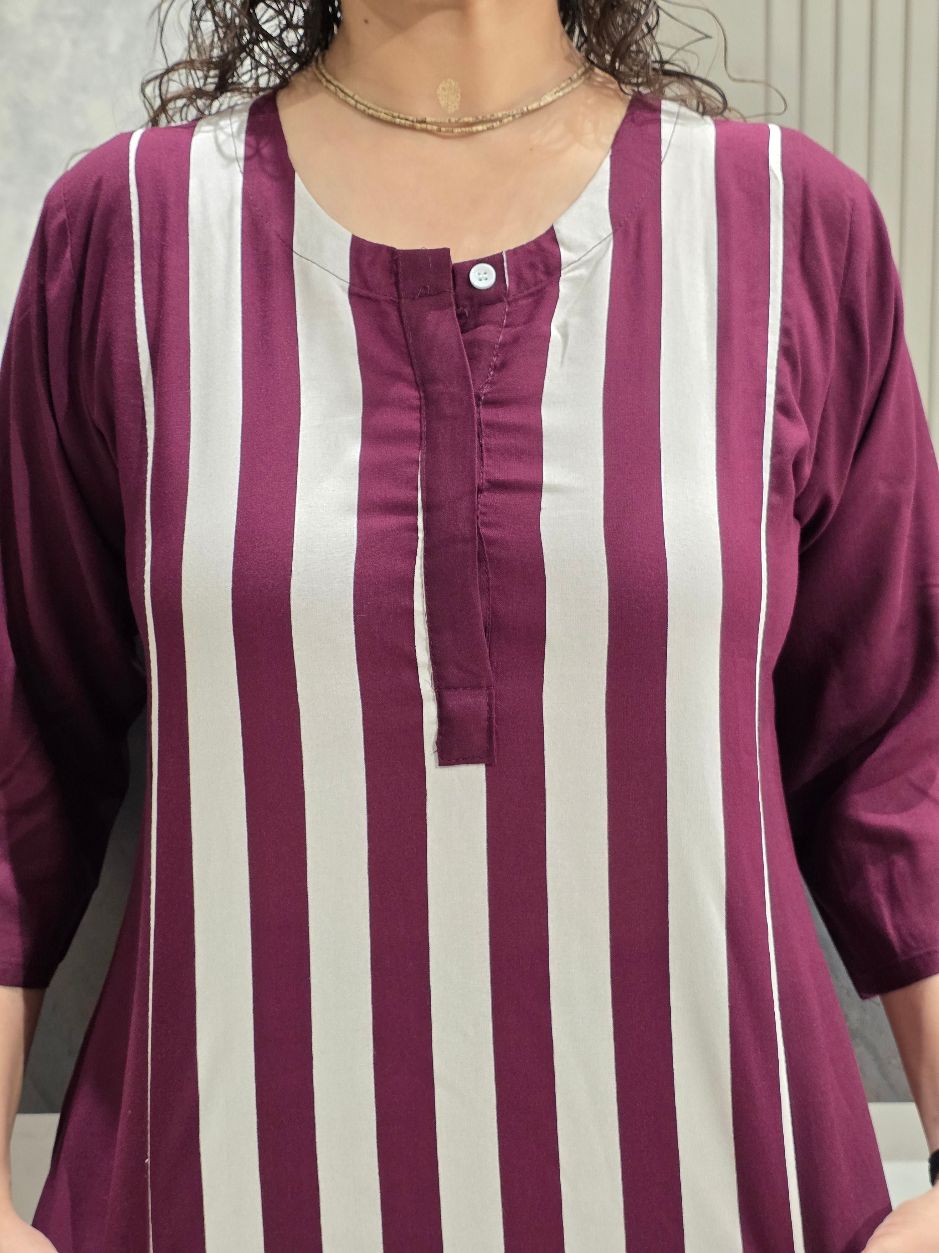 Wine Purple Stripe Coord Set