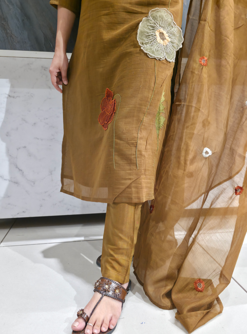 Elegant Brown Floral Party Wear Suit Set