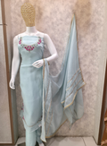 Sky Blue Embroidered Unstitched Party Wear Suit