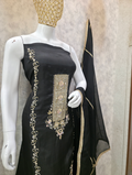 Black Embroidered Unstitched Party Wear Suit