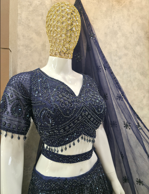Midnight Blue Ready-to-Wear Embroidered Lehenga Set