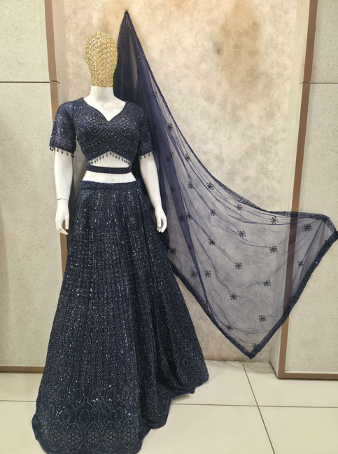 Midnight Blue Ready-to-Wear Embroidered Lehenga Set