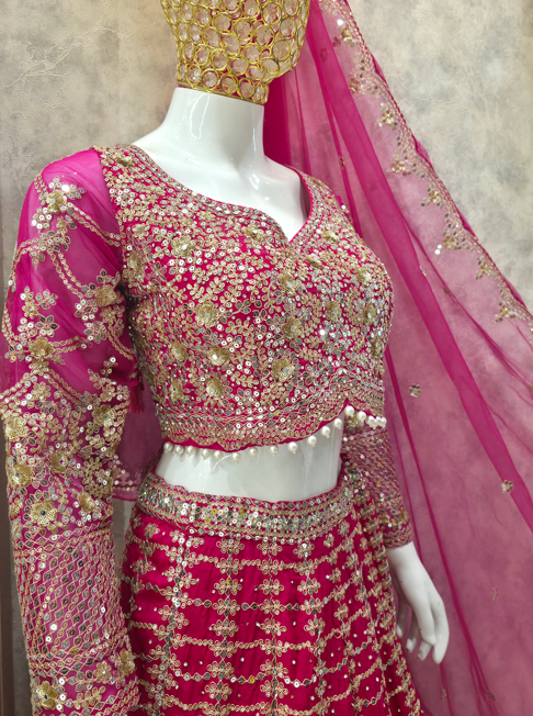 Rani Pink Ready-to-Wear Bridal Lehenga Set