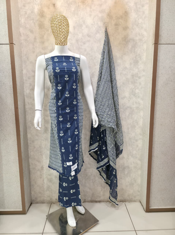 COTTON INDIGO UNSTITCHED SUIT