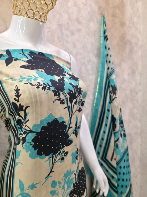 Elegant Floral Unstitched Suit Fabric Set