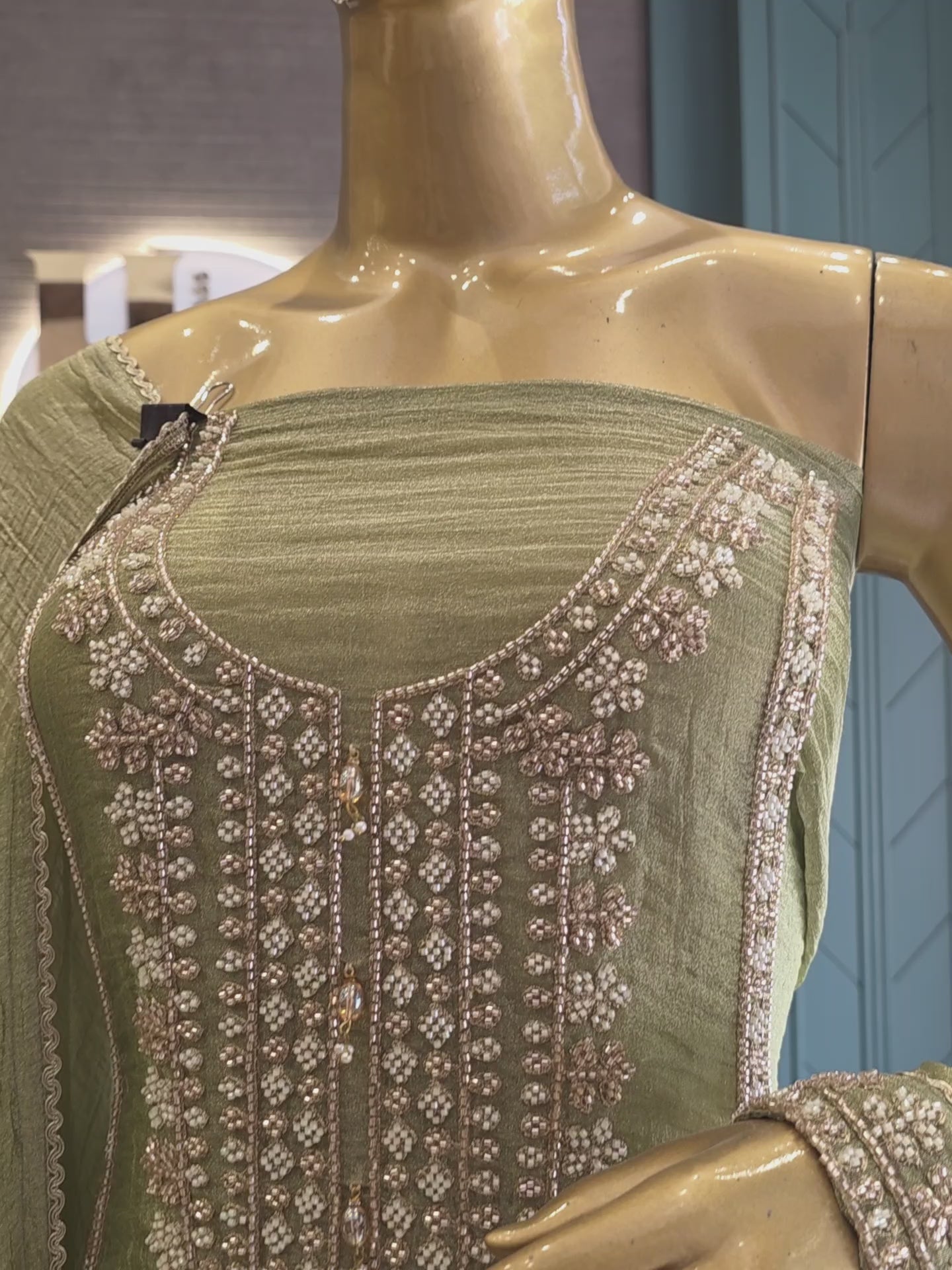 Crush Shimmer Heavy Handwork Unstitched Suit