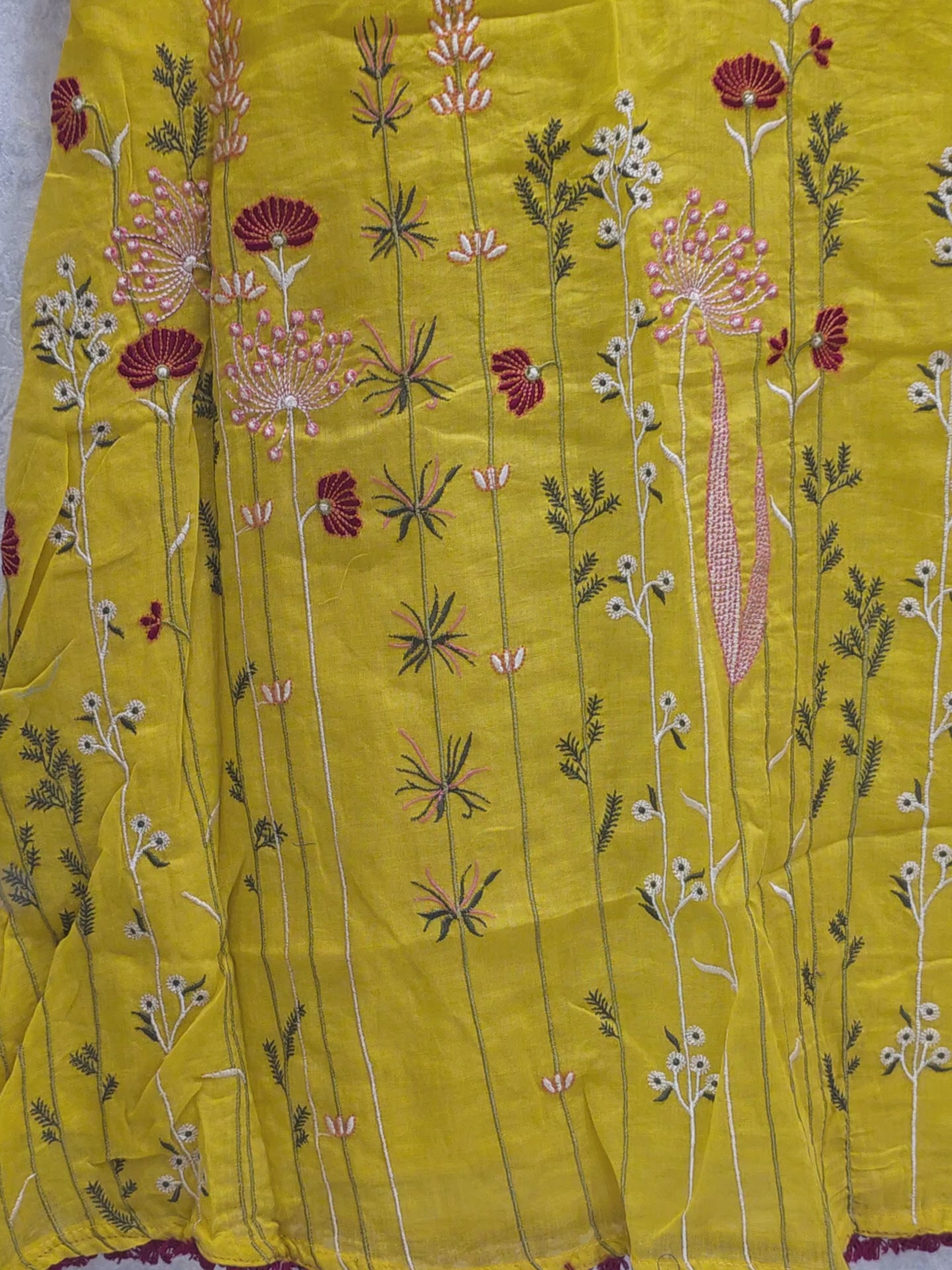 YELLOW V-NECK MUL COTTON A-LINE PLAZZO SUIT