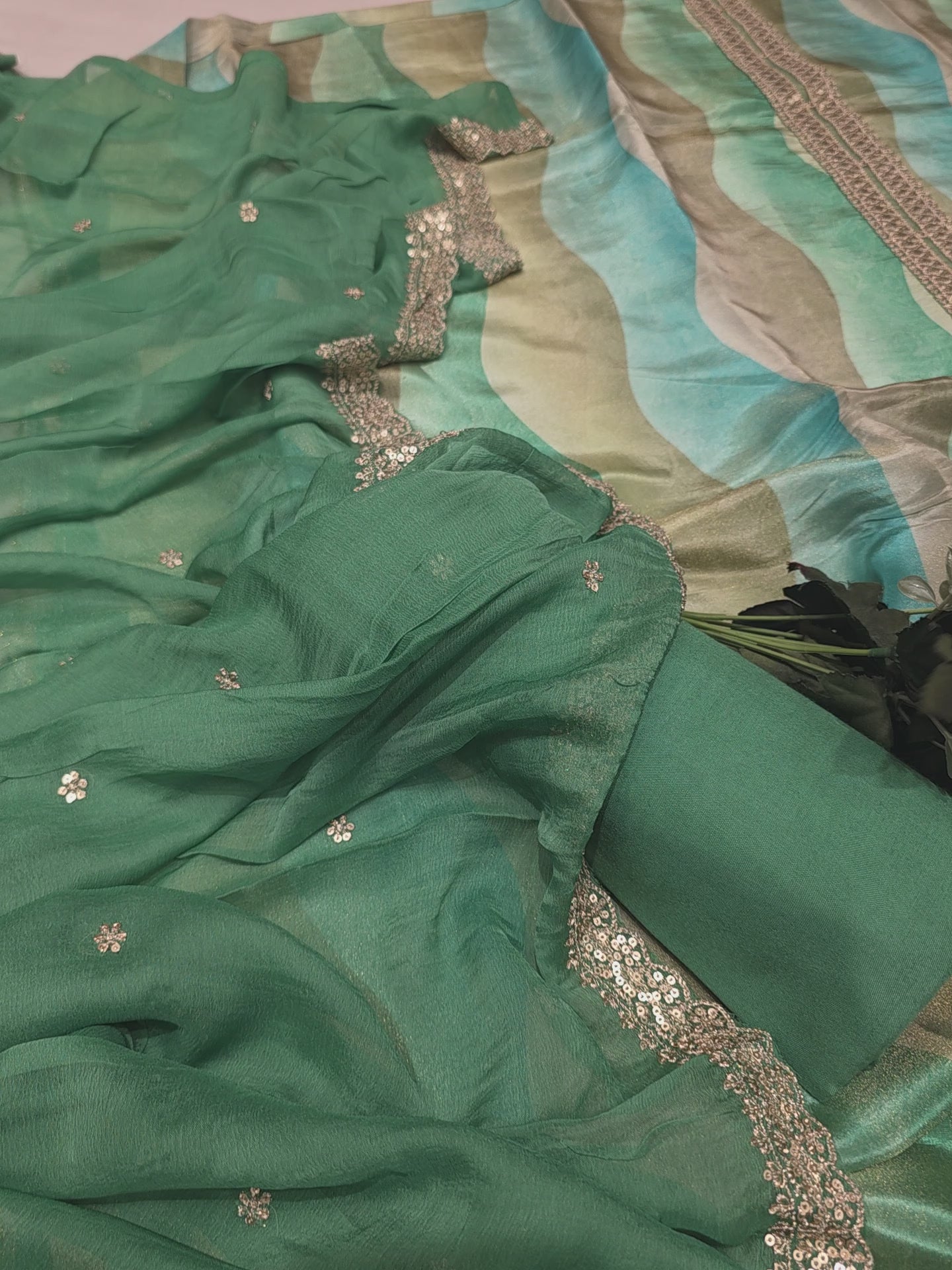 Printed Shimmer Partywear Unstitched Suit