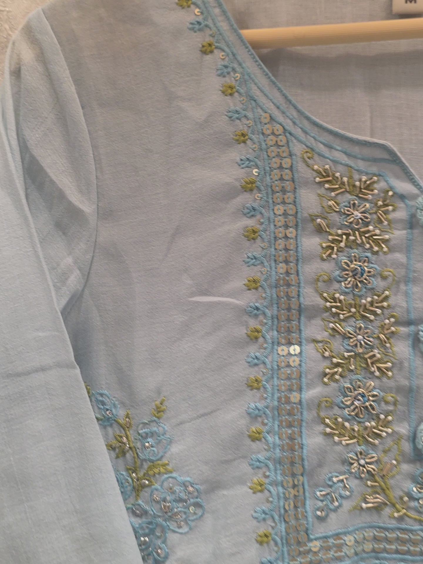 LIGHT BLUE EMBROIDERED PLAZZO SUIT