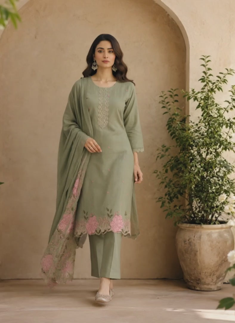 PISTACHIO GREEN MUL COTTON FROCK SUIT