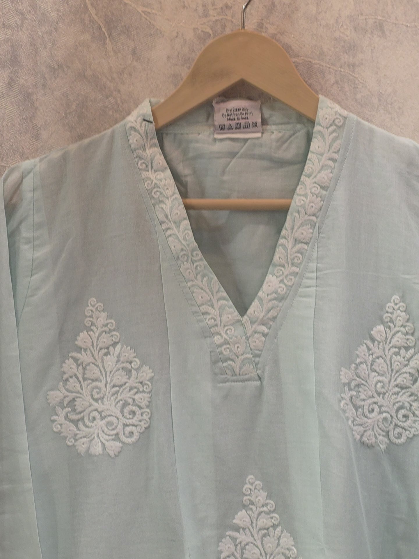 LIGHT SEA GREEN CHIKANKAARI FROCK PLAZZO SUIT