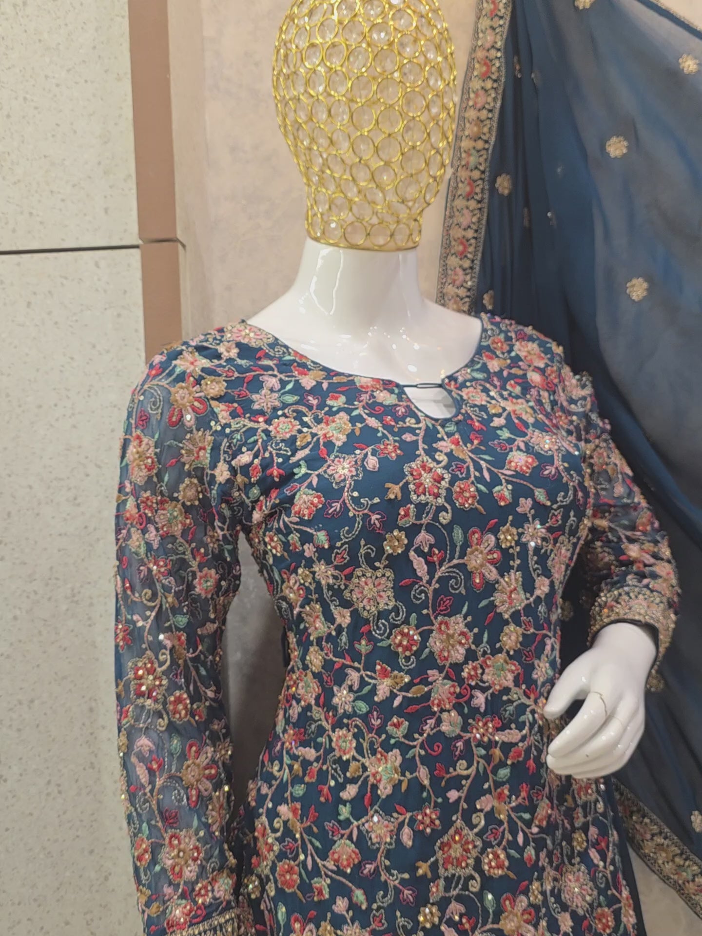 NAVY HEAVY EMBROIDERED SHIRT WITH LEHENGA