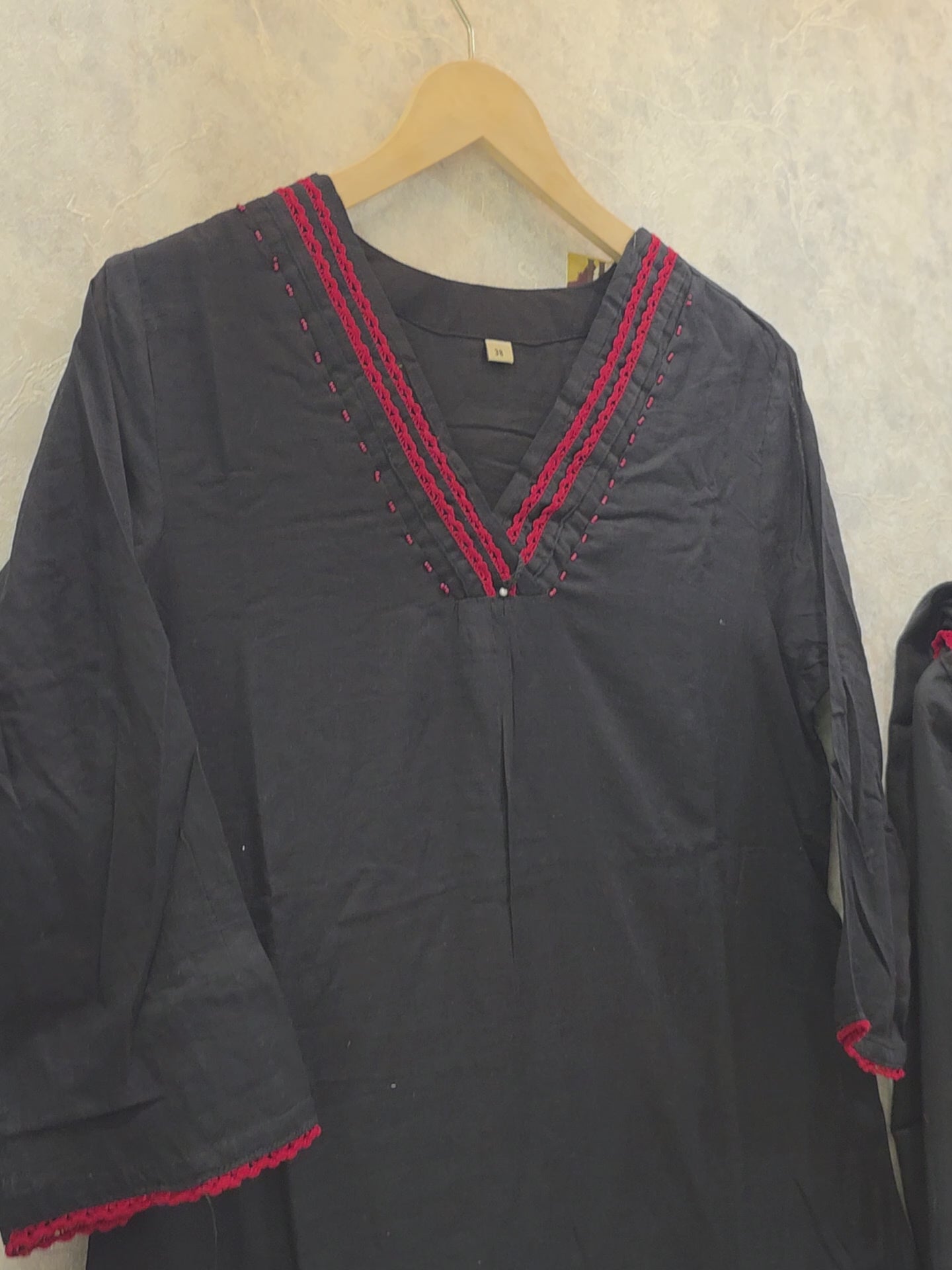 BLACK V-NECK MUL COTTON A-LINE PLAZZO SUIT