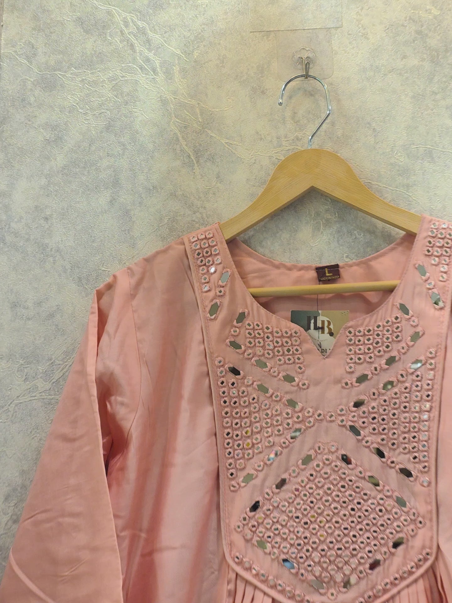 PINK MIRROR WORK FROCK PLAZZO SUIT