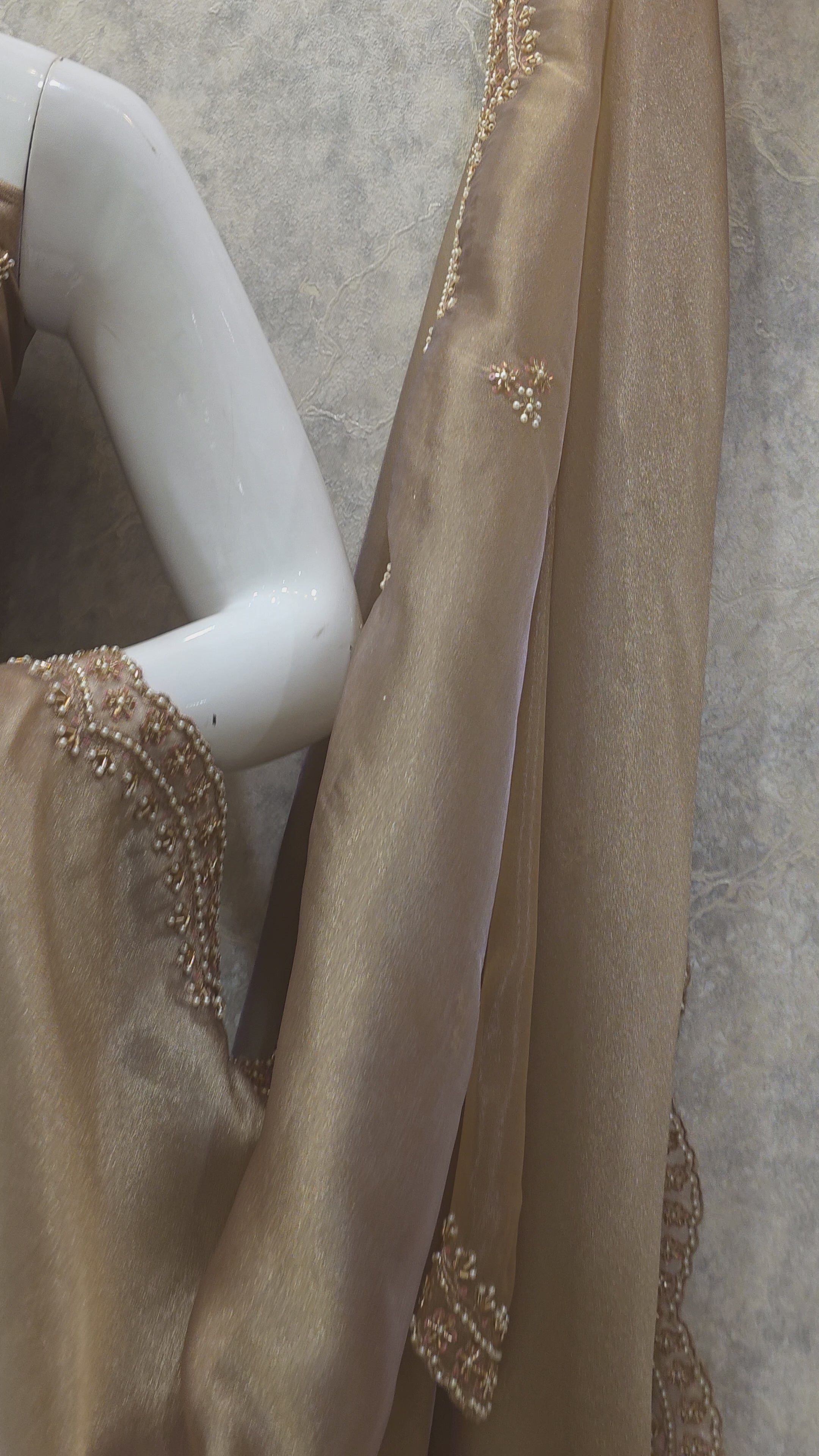 Champagne Beige Embroidered Unstitched Party Wear Suit