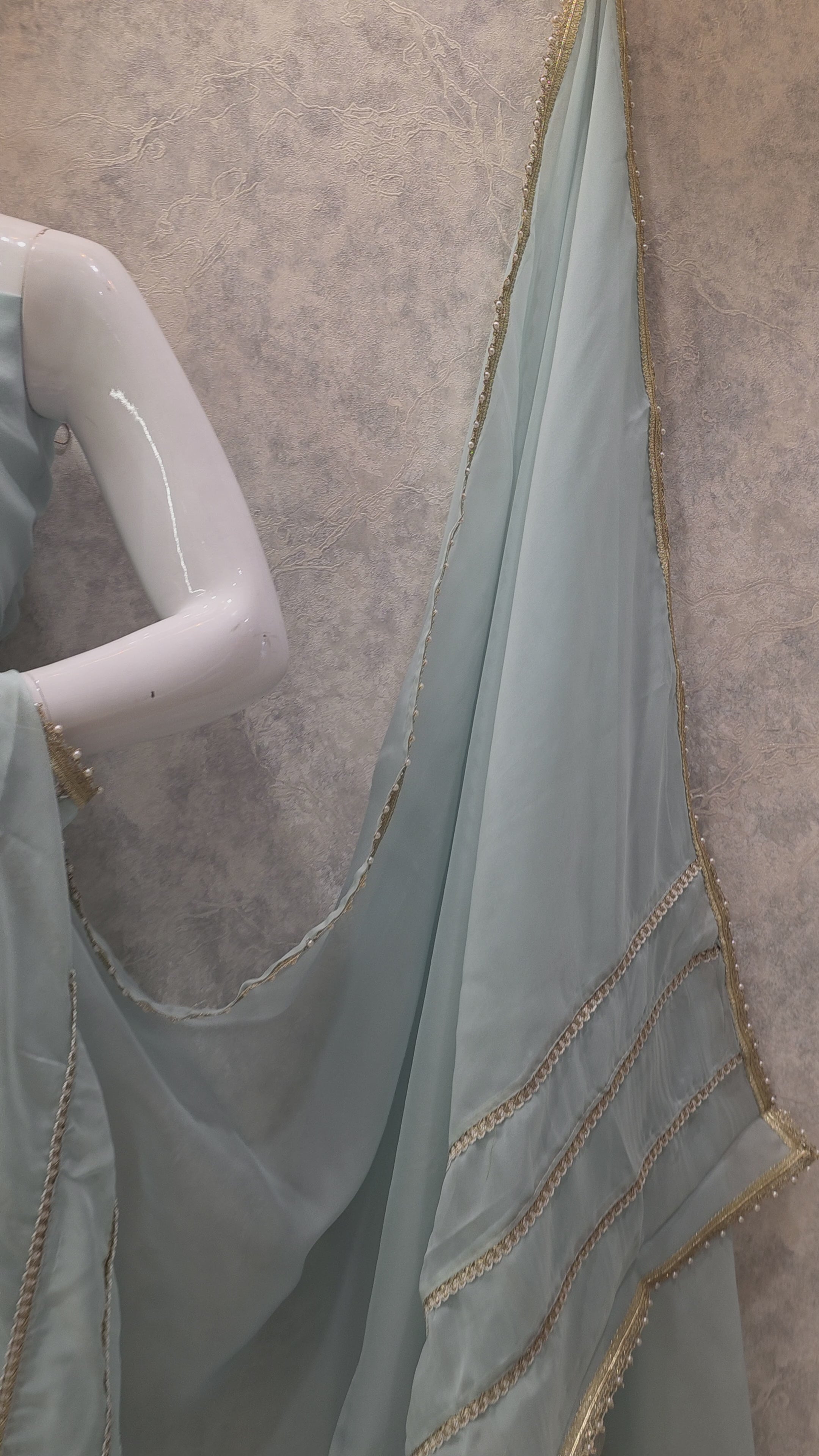 Sky Blue Organza Embroidered Unstitched Party Wear Suit