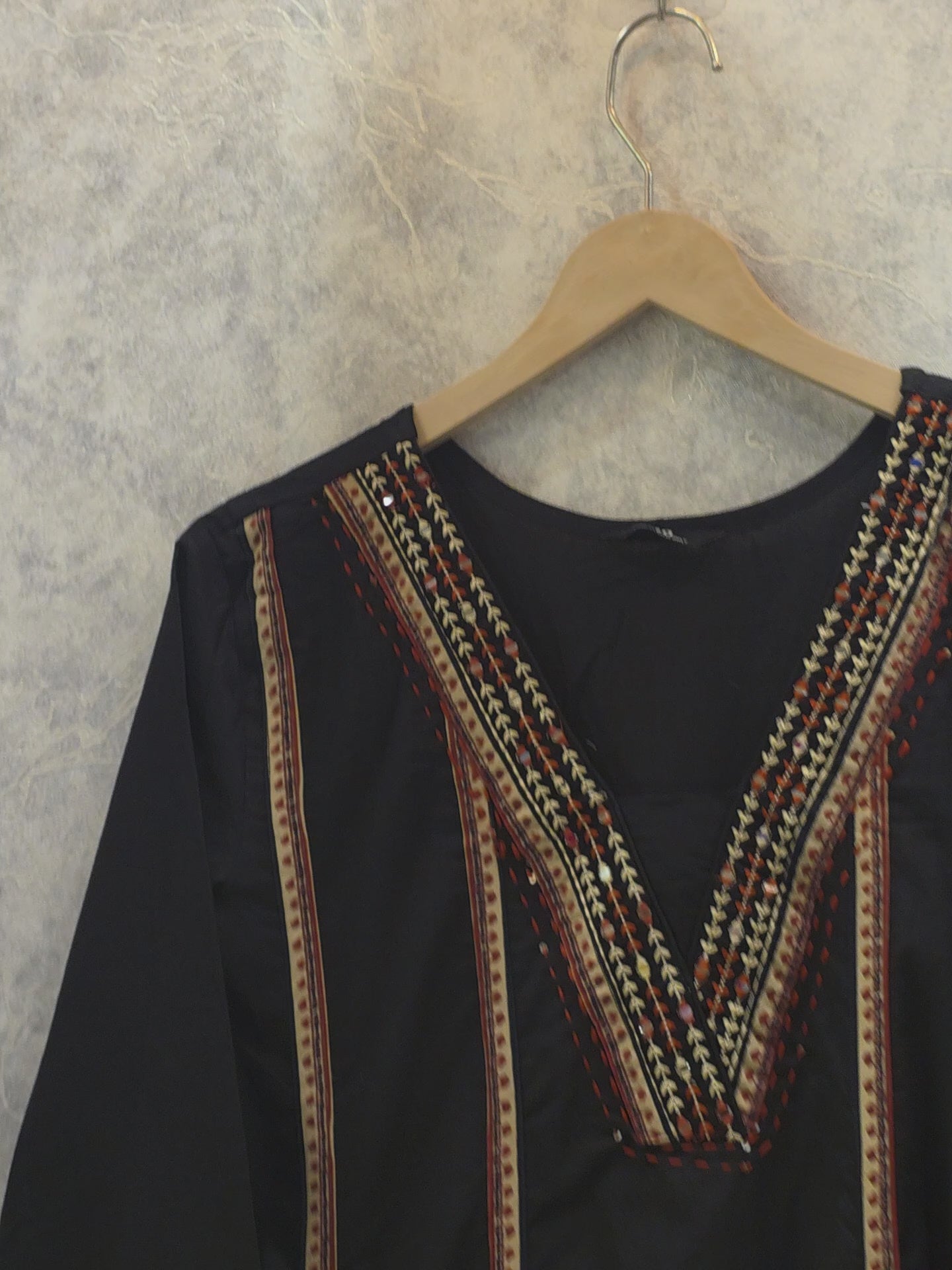 BLACK ANARKALI PATCHWORK PLAZZO SUIT