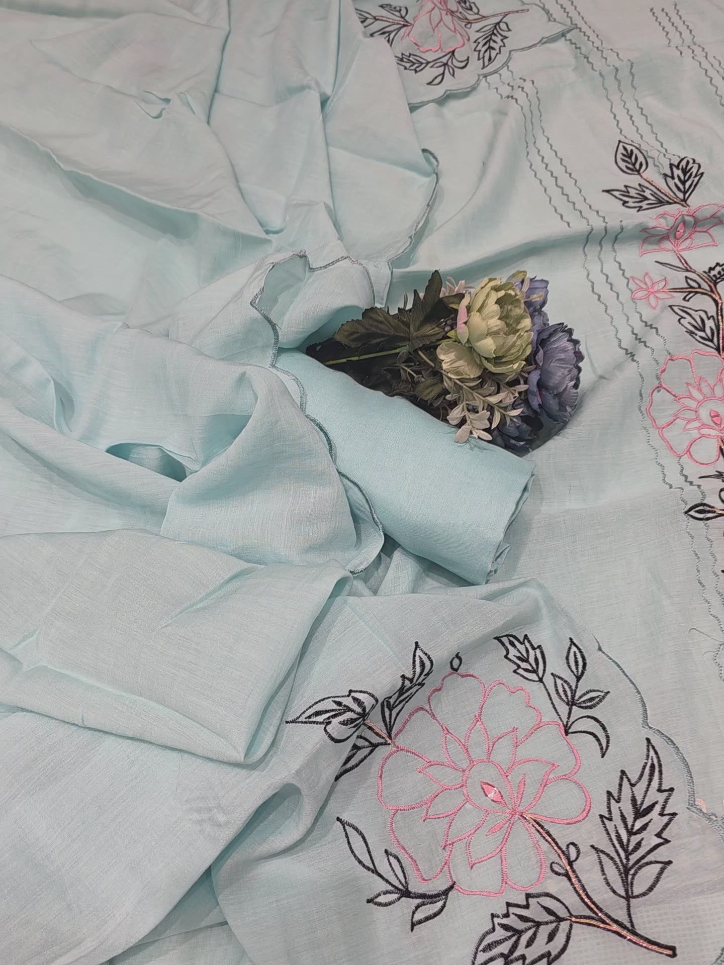 SKY THREAD WORK UNSTITCHED SUIT