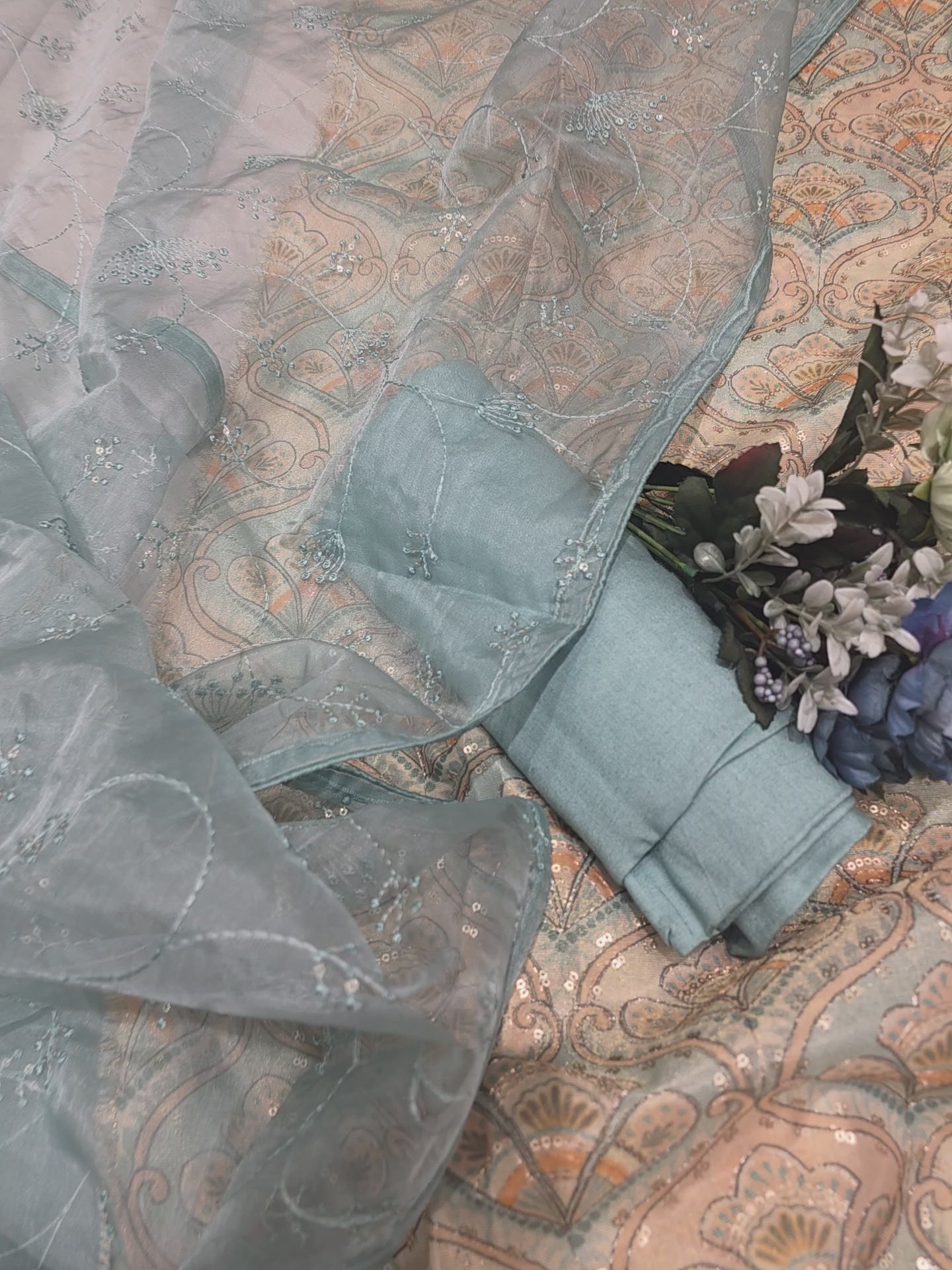 Shimmer Organza Partywear Unstitched Suit