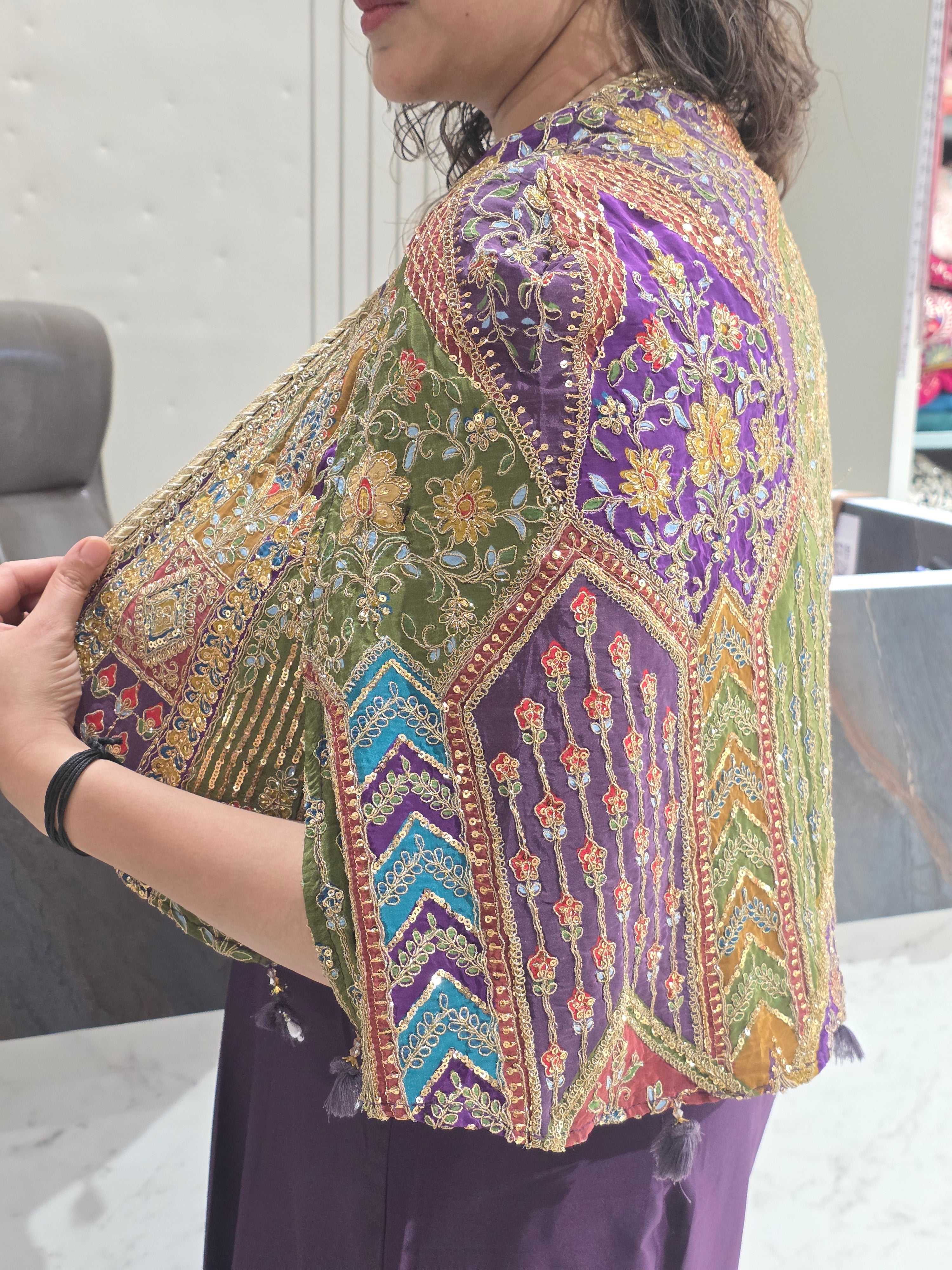 Embroidered Shoulder Strap Top With Shrug & Skirt Co-ordsSet