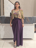 Embroidered Shoulder Strap Top With Shrug & Skirt Co-ordsSet