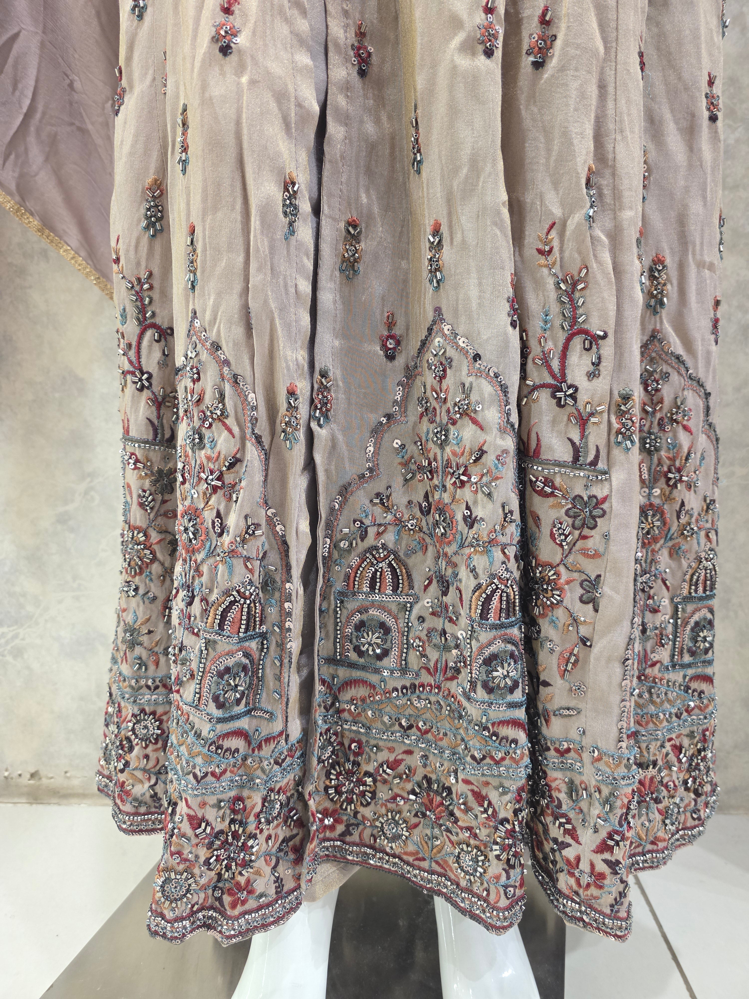 MAUVE FRONT CUT HANDWORK FROCK SUIT