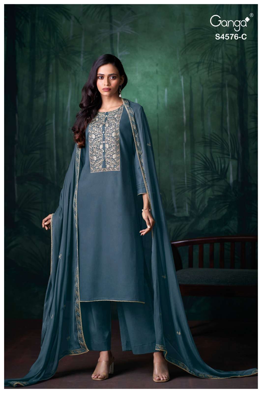 GANGA MILLS: MILKY COTTON UNSTITCHED SUIT