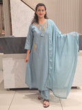 POWDER BLUE A-LINE PLAZZO SUIT