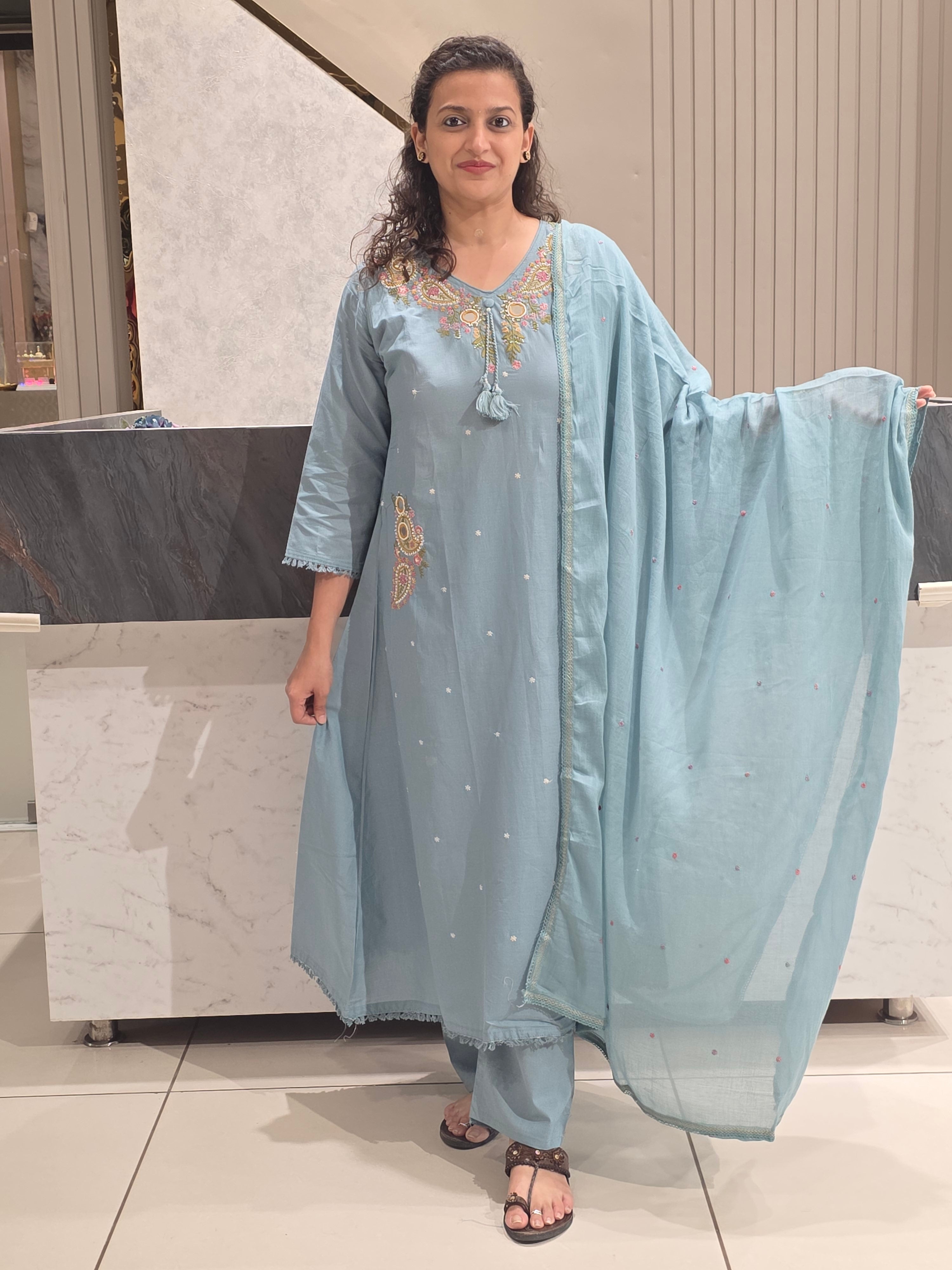 POWDER BLUE A-LINE PLAZZO SUIT