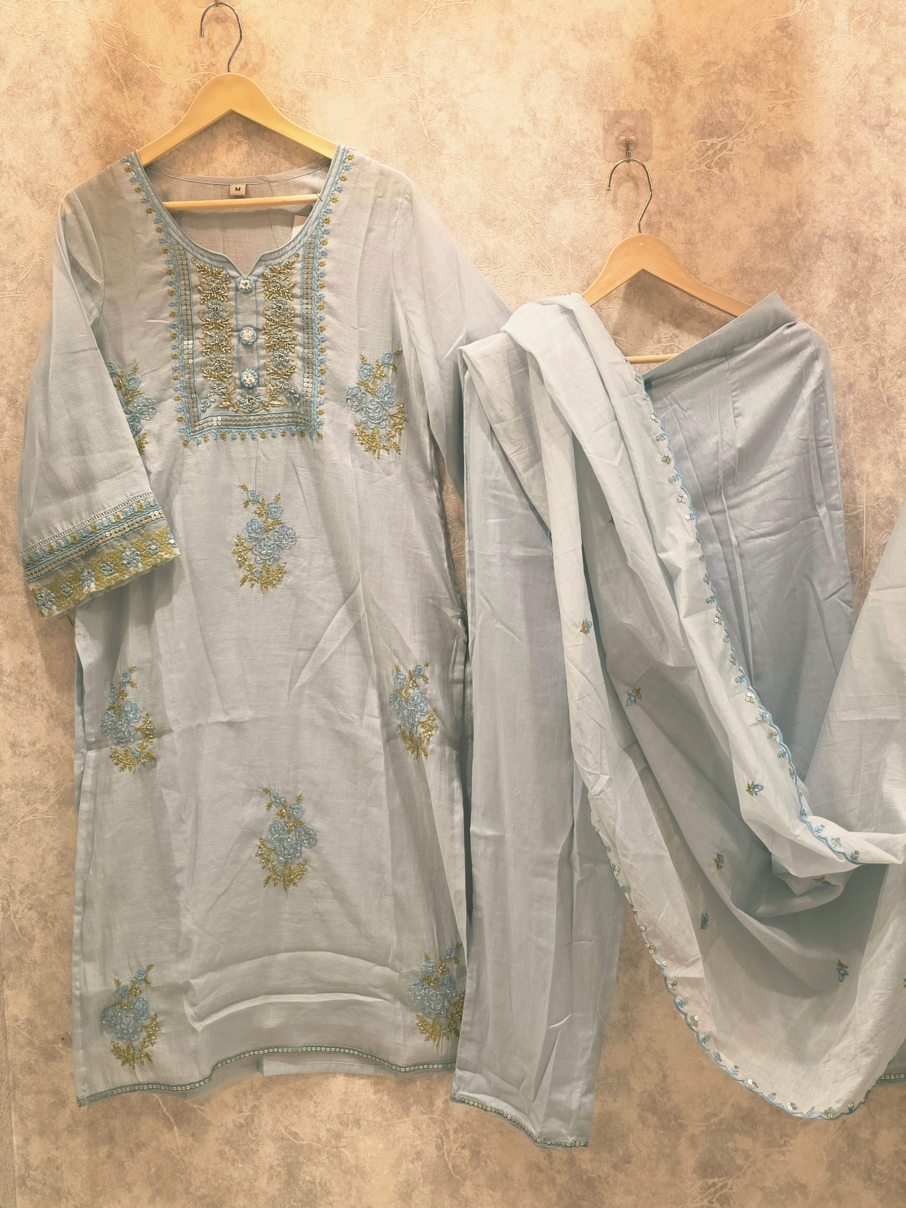 LIGHT BLUE EMBROIDERED PLAZZO SUIT