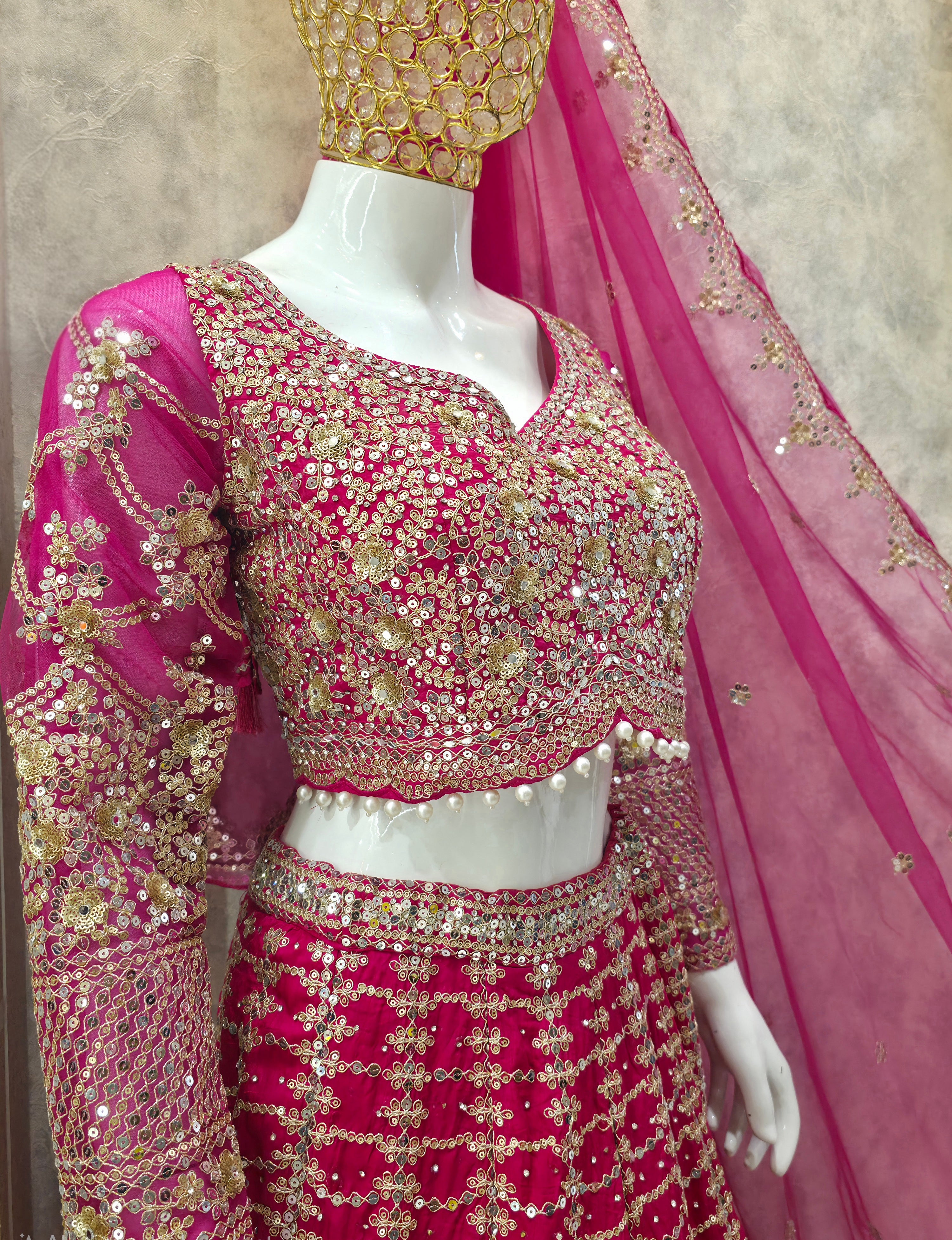 MAGENTA PINK EMBELLISHED LEHENGA CHOLI WITH DUPATTA