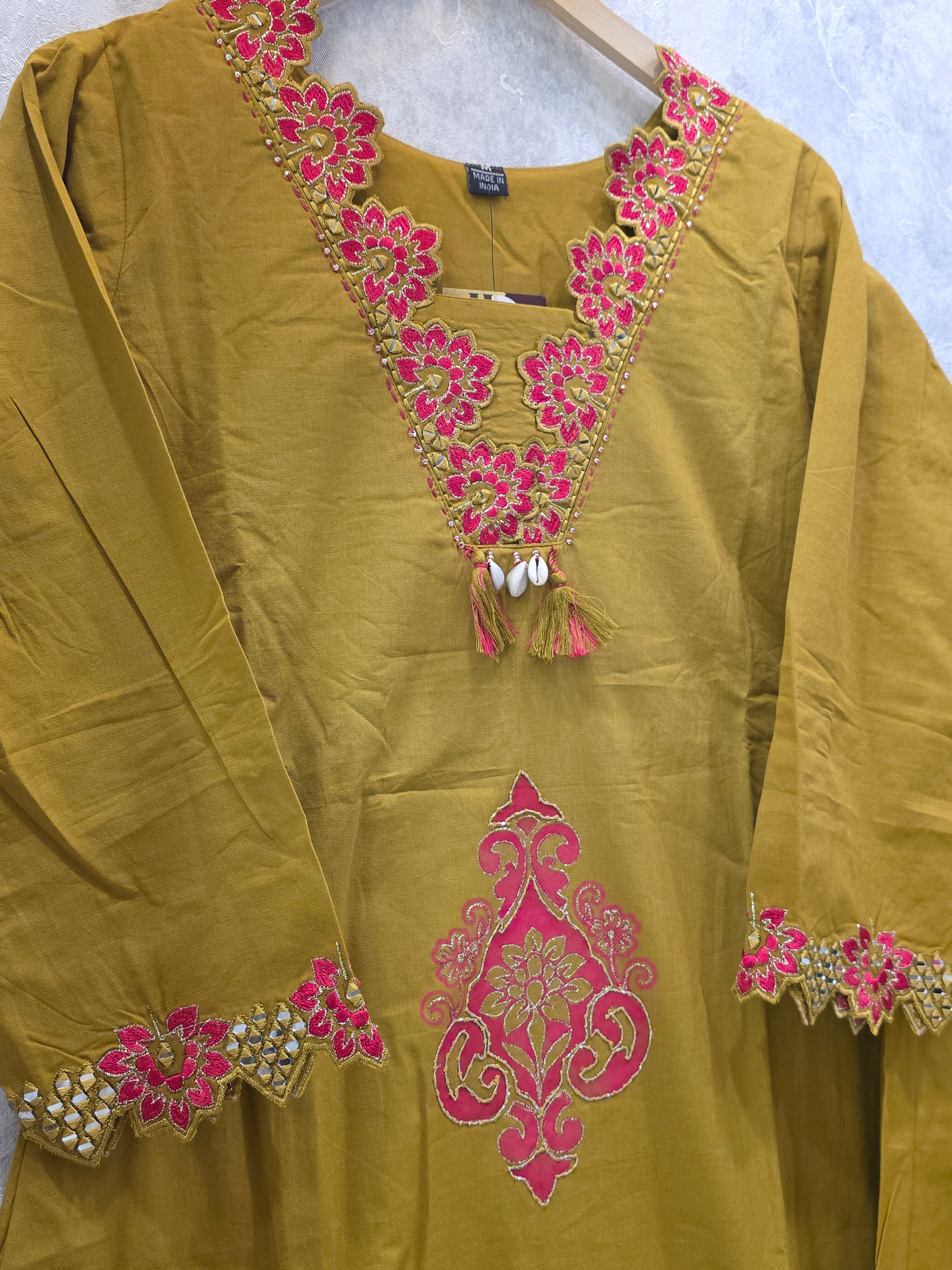 MUSTARD CUTWORK CONTRAST CONCEPT PLAZZO SUIT