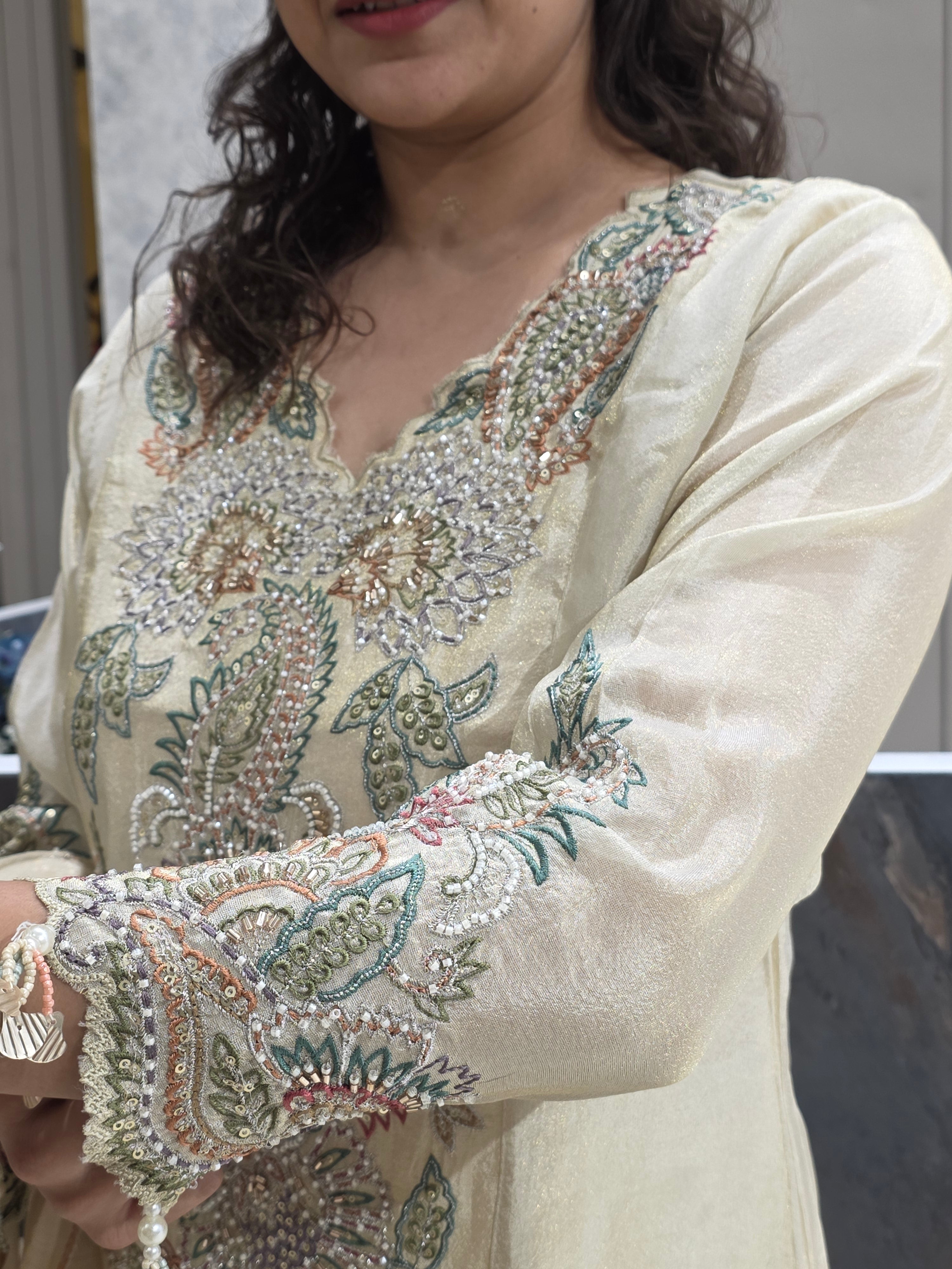 WHITE A-LINE SHIMMER PARTYWEAR PLAZZO SUIT