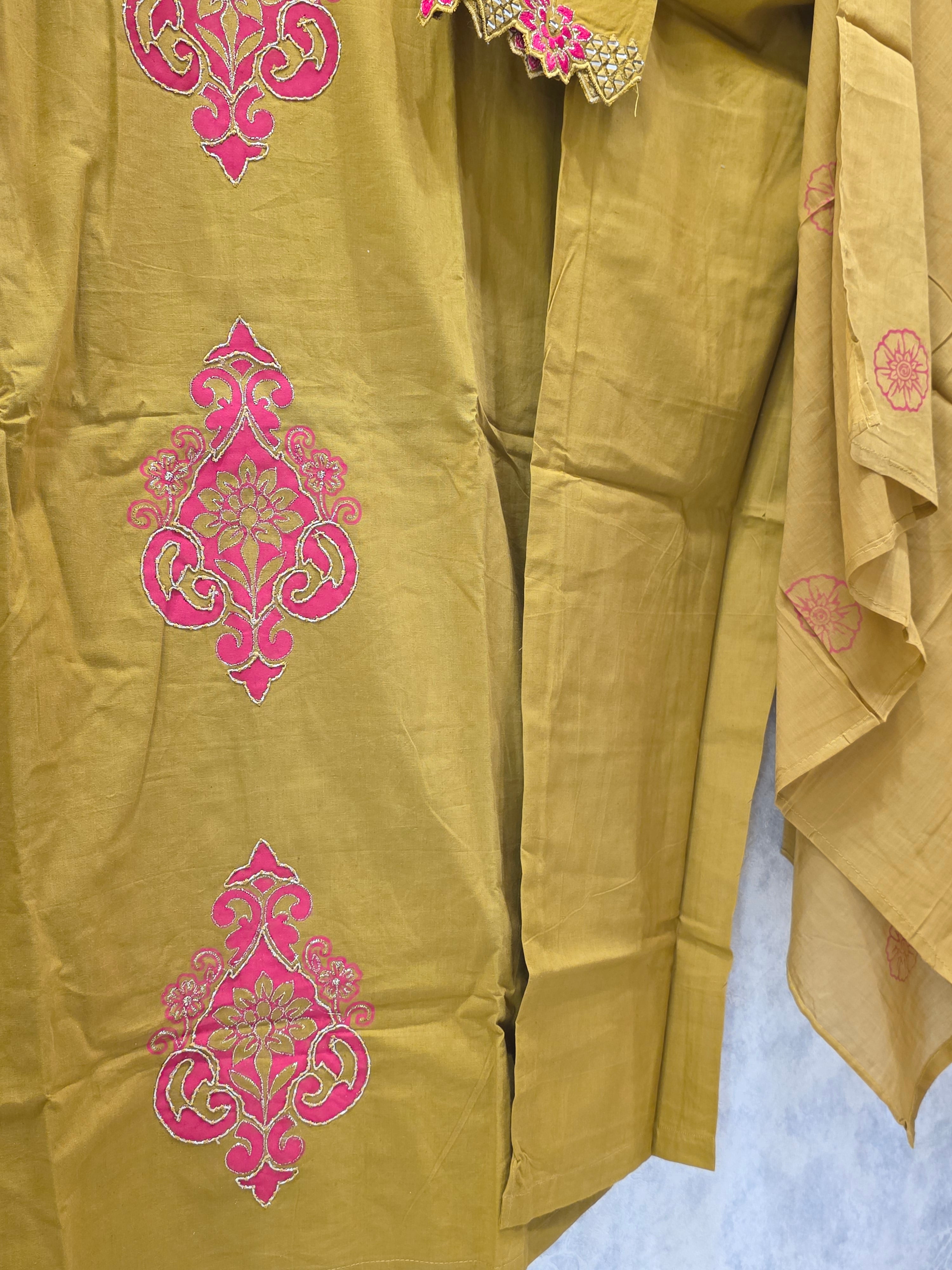 MUSTARD CUTWORK CONTRAST CONCEPT PLAZZO SUIT