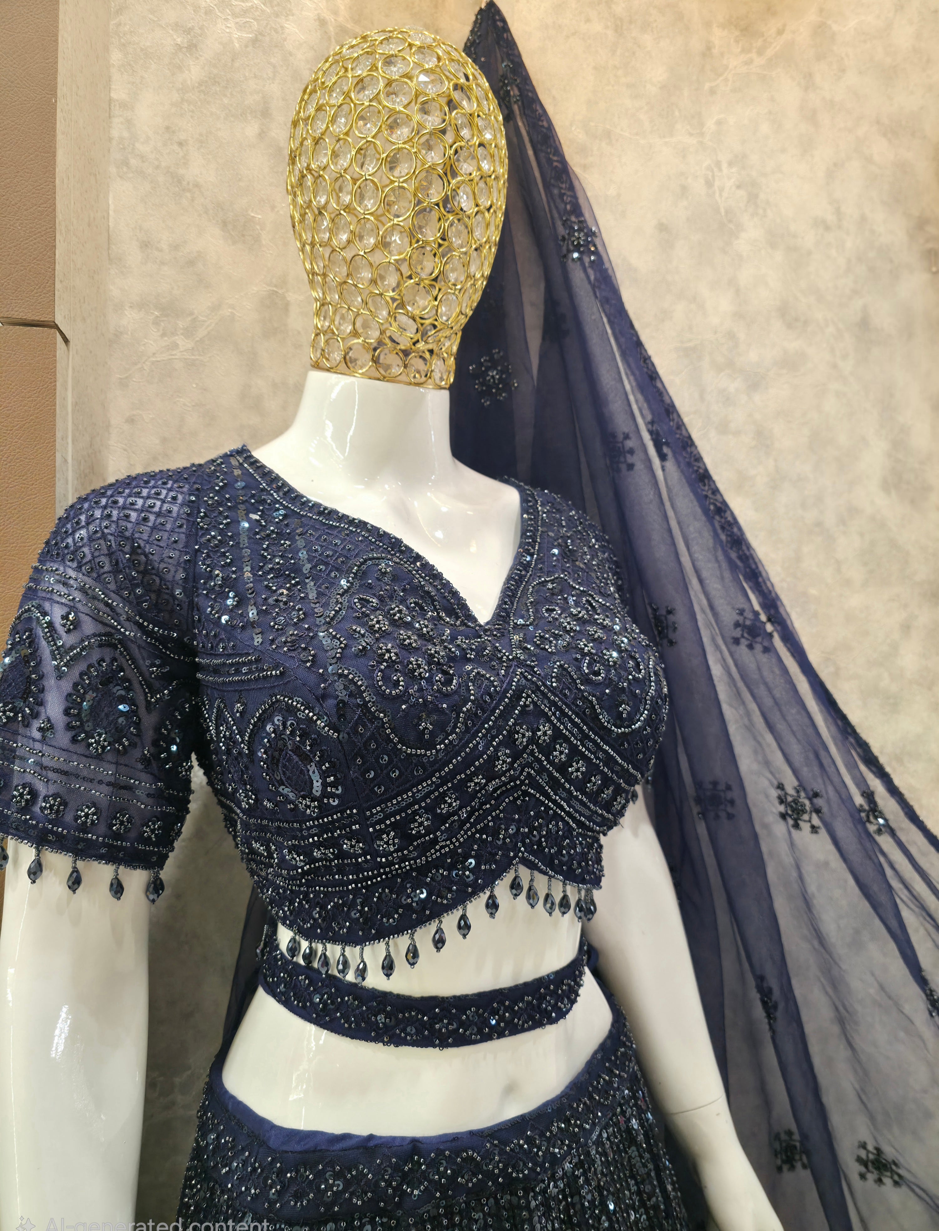 NAVY SEQUINNED LEHENGA CHOLI WITH DUPATTA