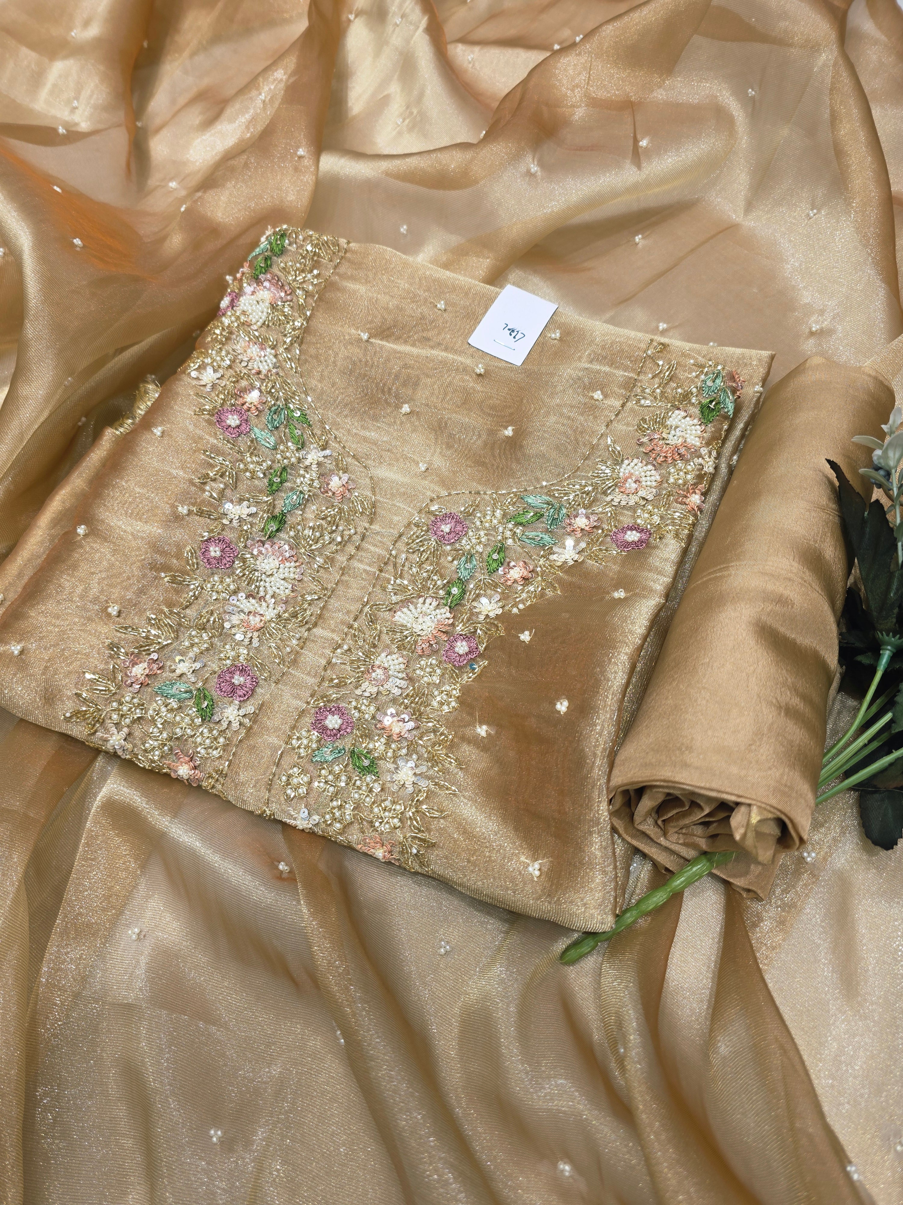 Glass Tissue Premium Hand Work Unstitched Suit