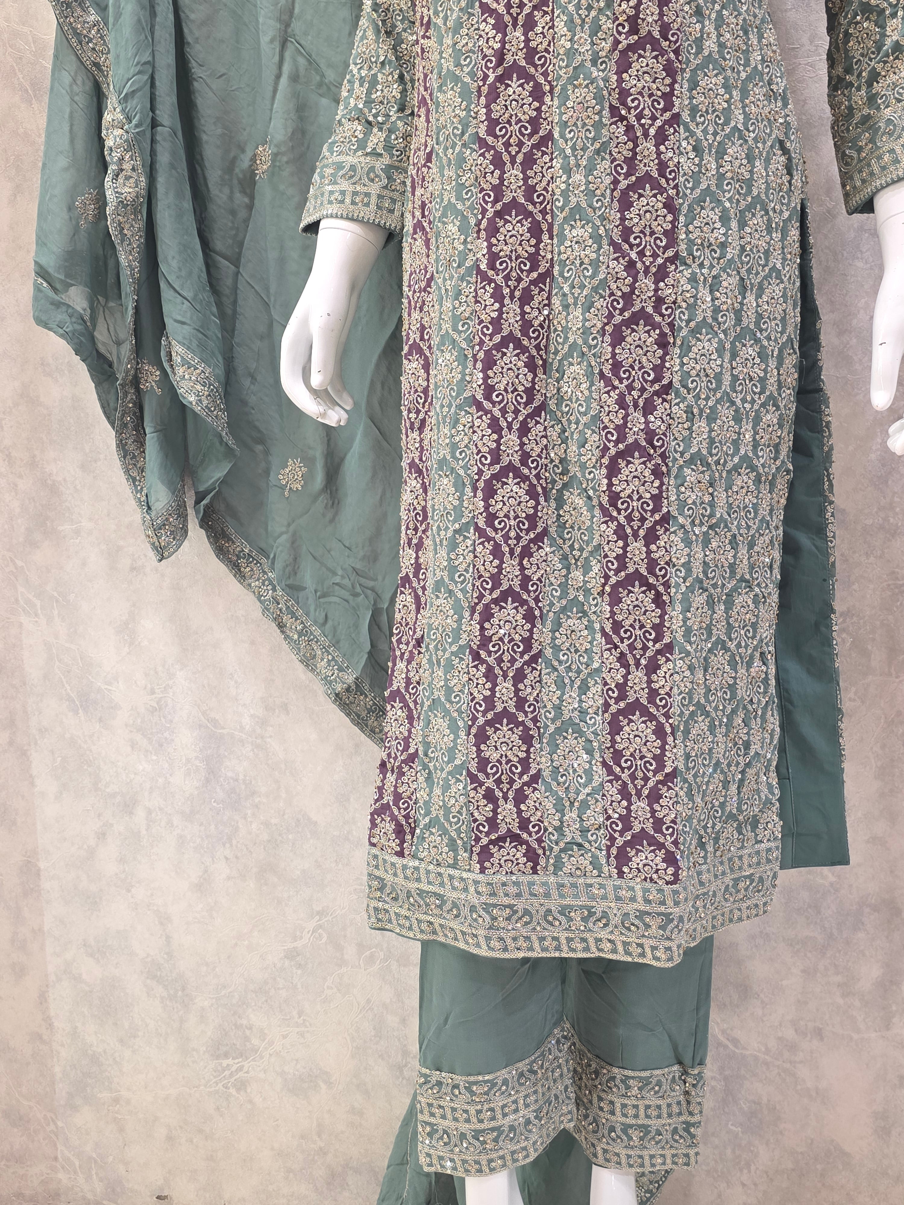 CONTRAST CONCEPT HEAVY EMBROIDERED PARTYWEAR PLAZZO SUIT