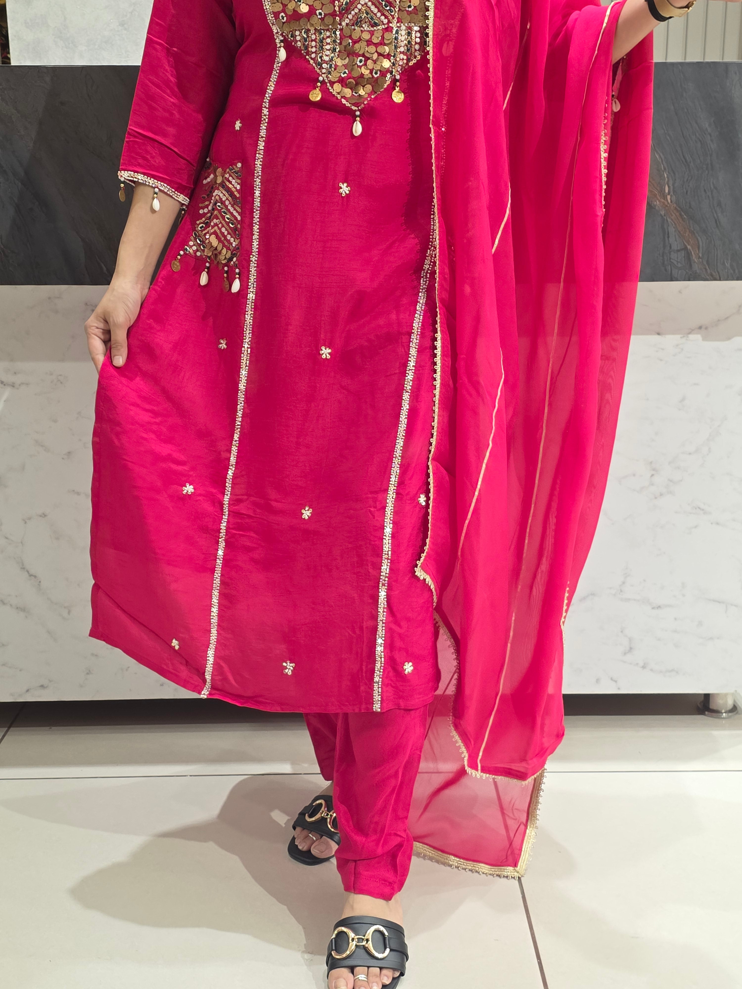 MAGENTA PARTYWEAR PLAZZO SUIT WITH SEQUIN AND BEADS WORK