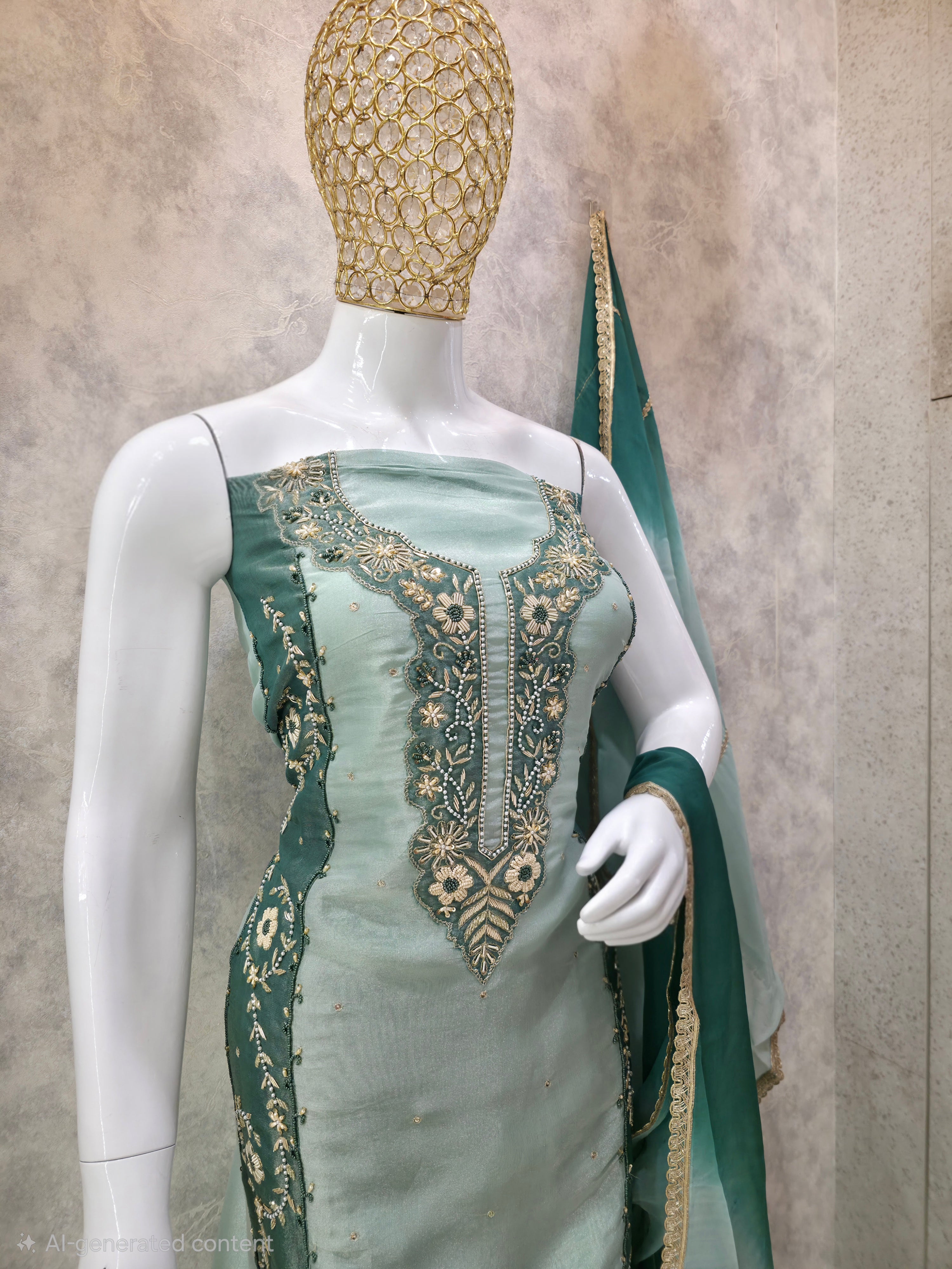 Organza Shimmer Partywear Unstitched Suit
