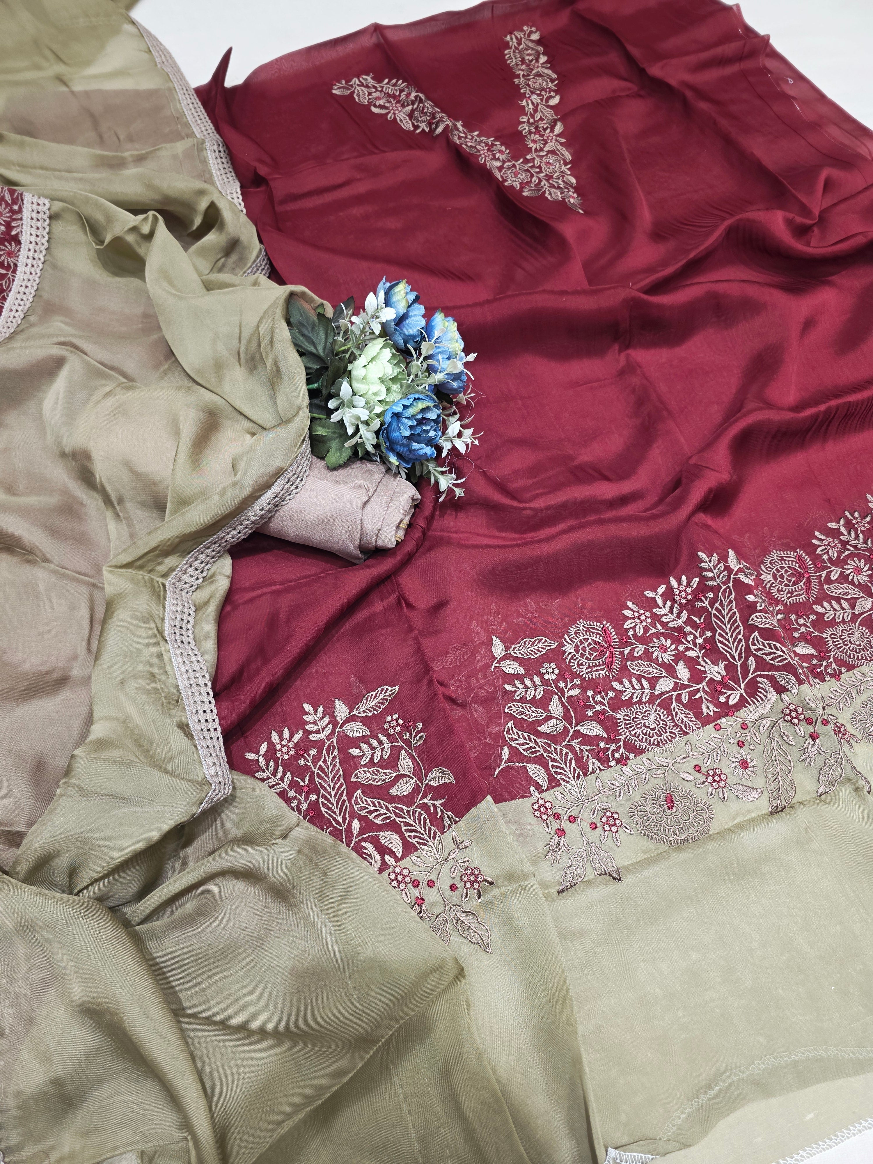 SOFT ORGANZA CONTRAST CONCEPT UNSTITCHED SUIT