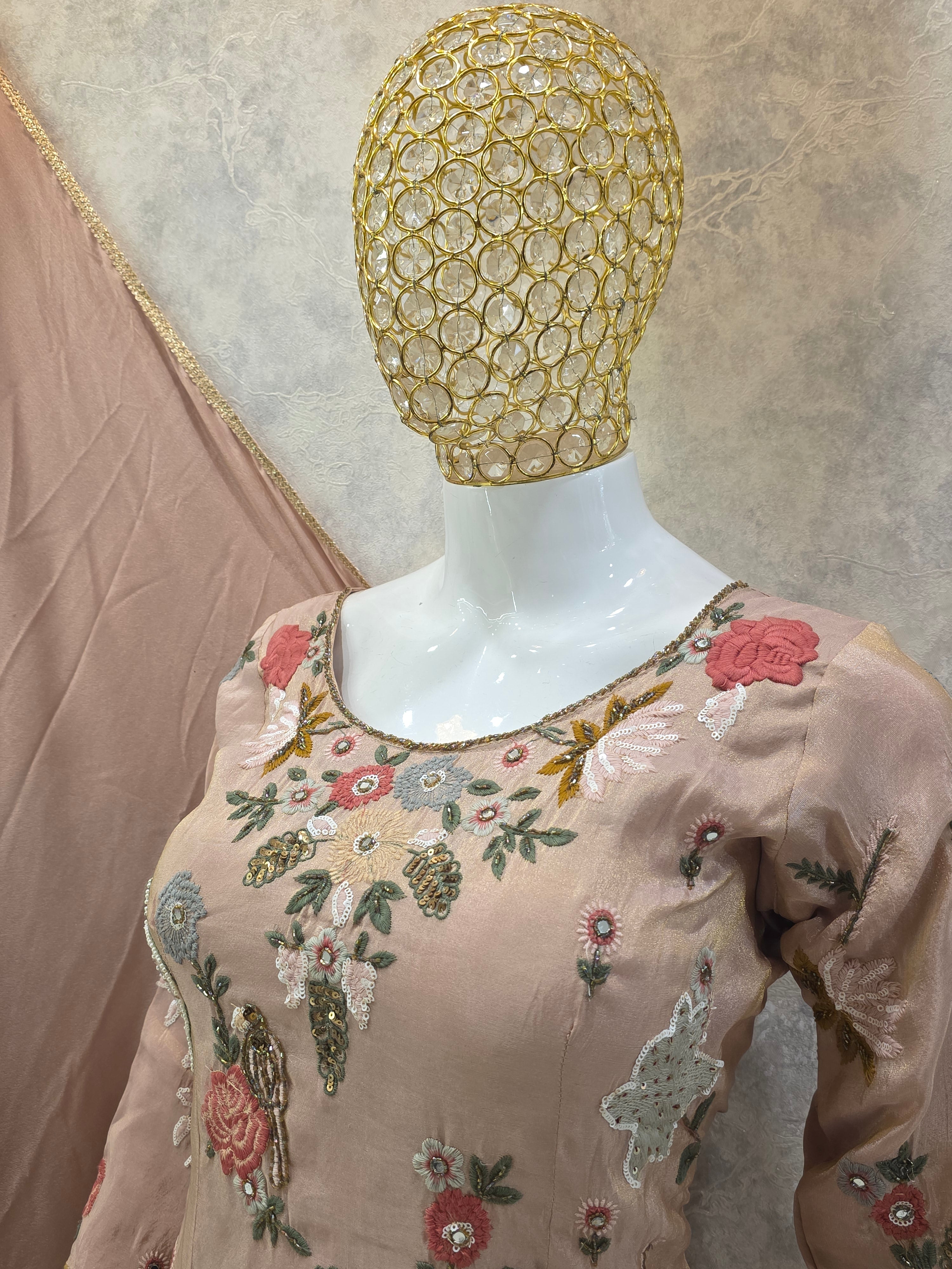 ROSE PINK EMBROIDERED SHIMMER PARTYWEAR SUIT