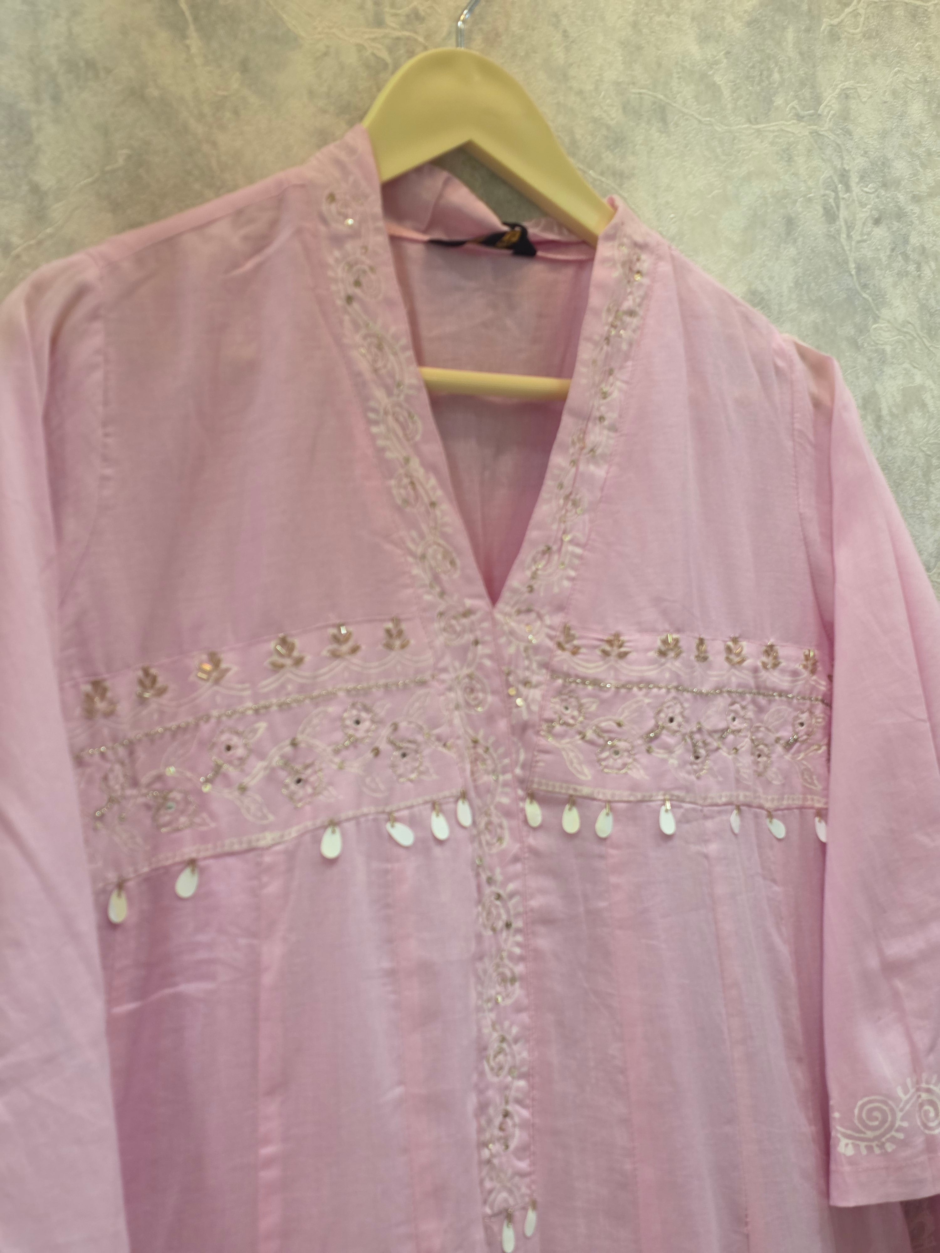 PINK BLOCK PRINT FROCK PLAZZO SUIT