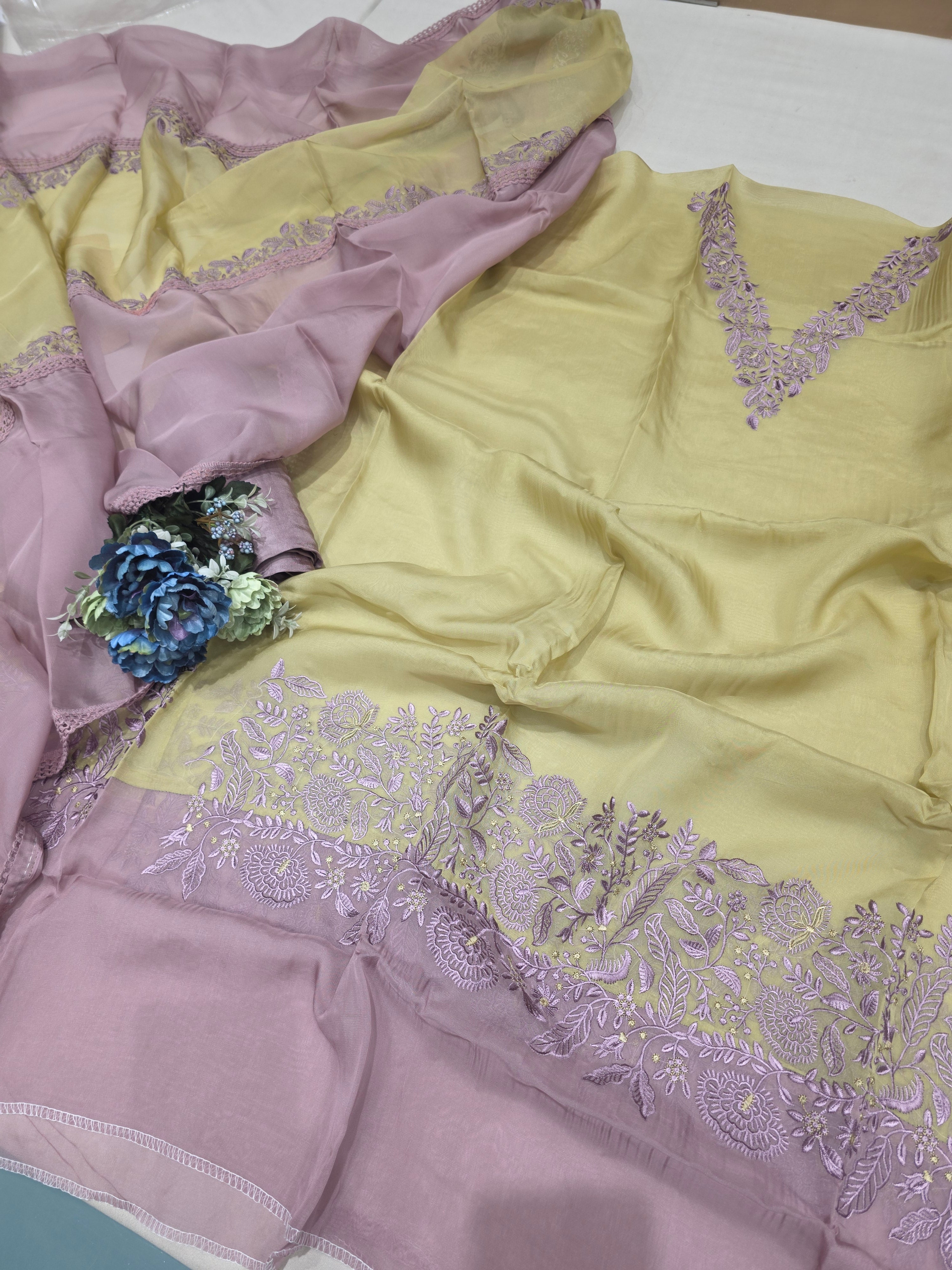 SOFT ORGANZA CONTRAST CONCEPT UNSTITCHED SUIT