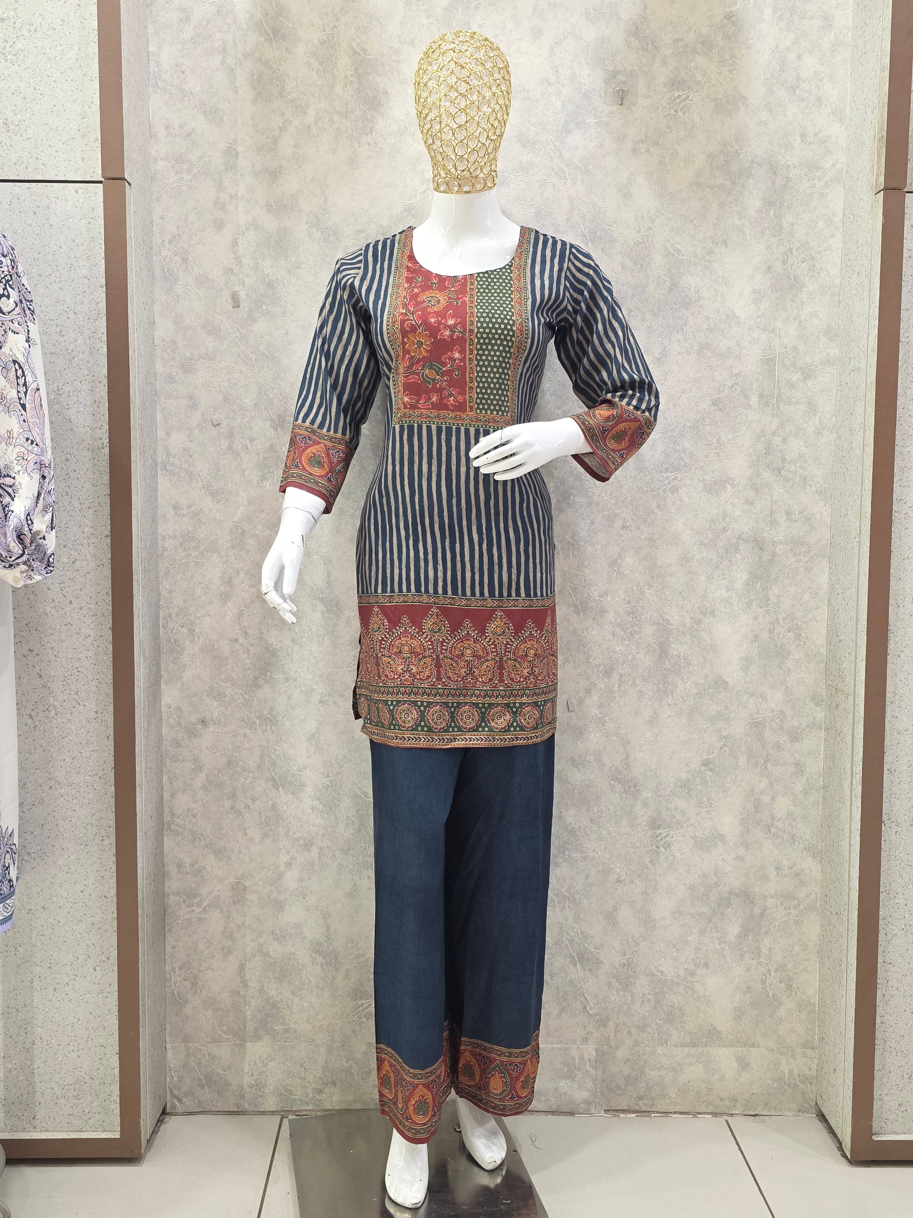 BLUE STRIPE PRINTED COTTON CO-ORD SET