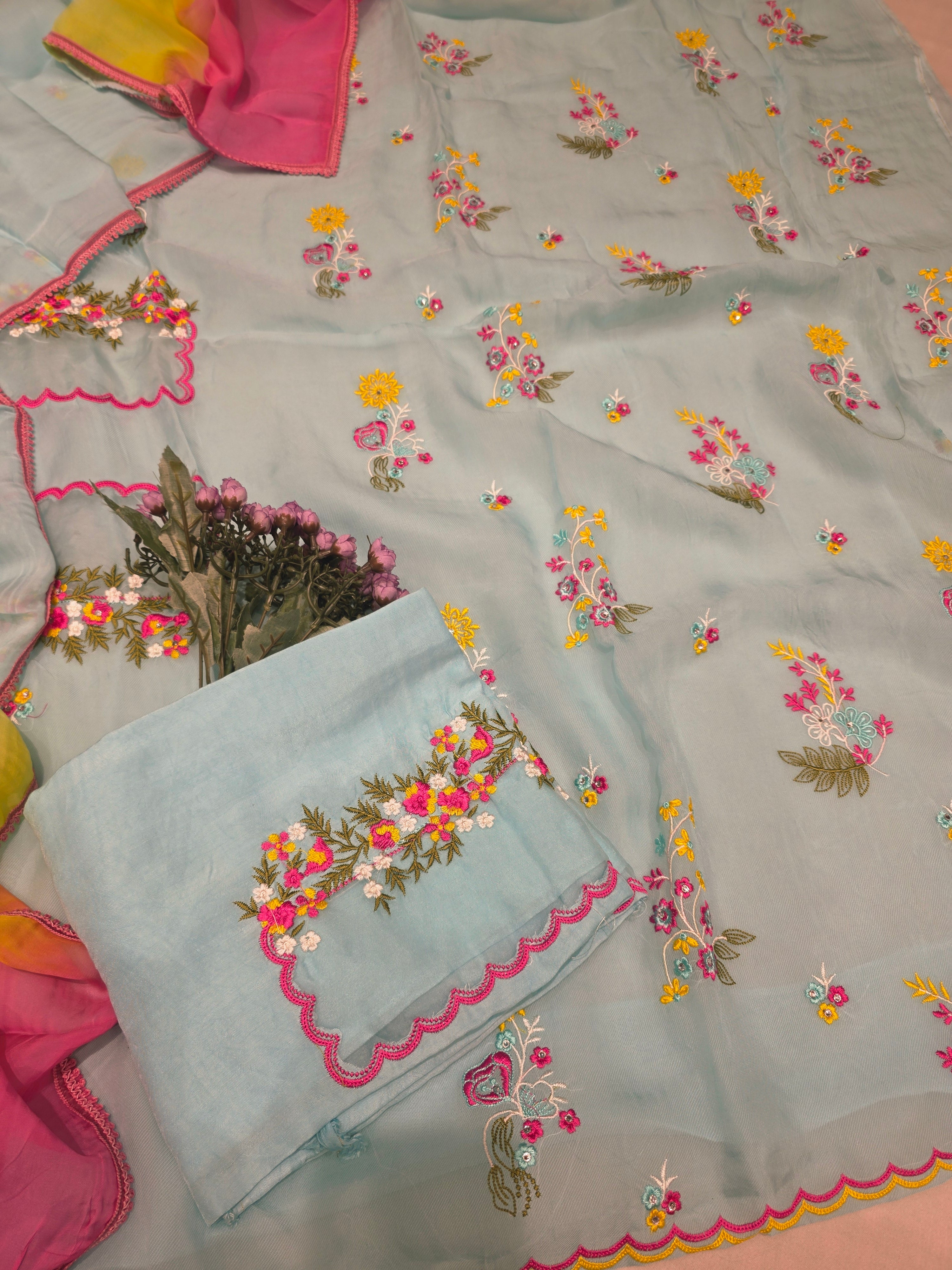 Embroidered Twill Partywear Unstitched Suit