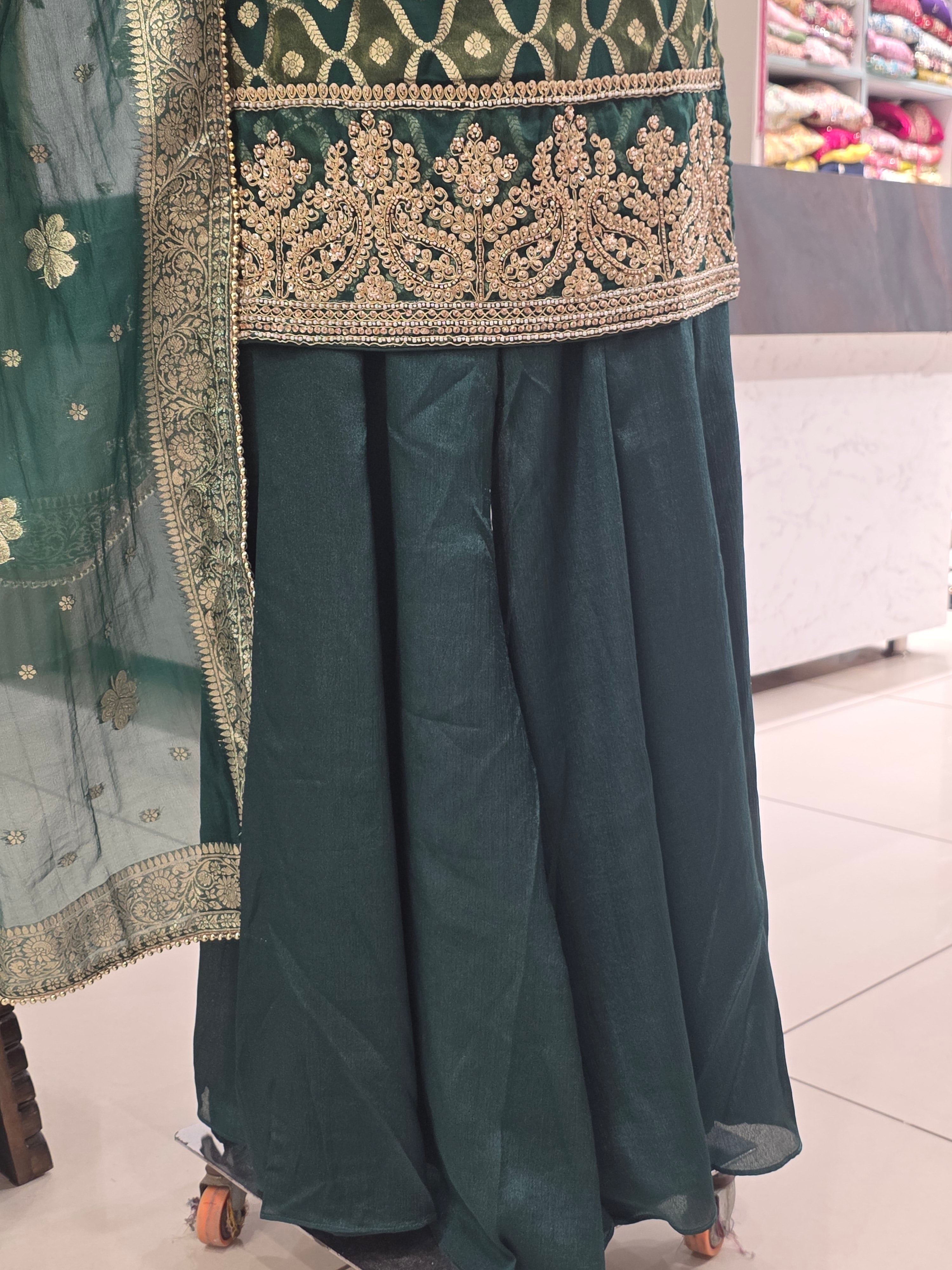 GREEN BANARASI PARTYWEAR JAFA SET