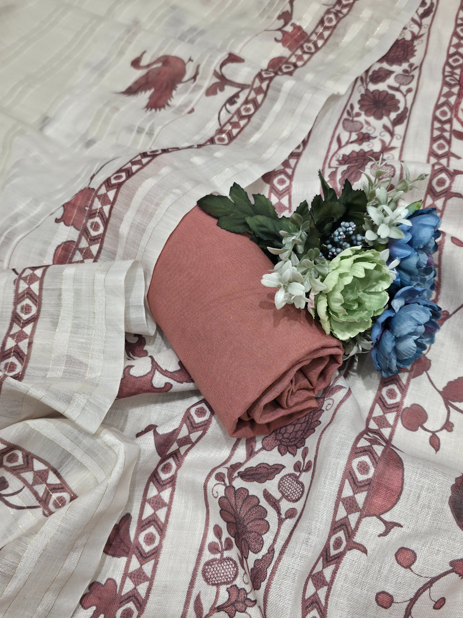 LINEN COTTON THREAD WORK UNSTITCHED SUIT
