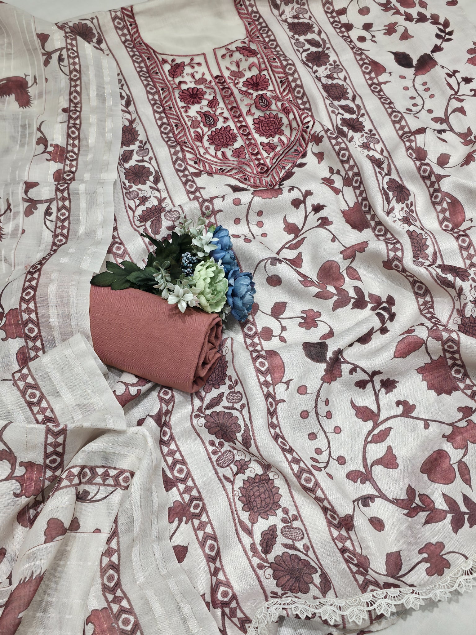 LINEN COTTON THREAD WORK UNSTITCHED SUIT