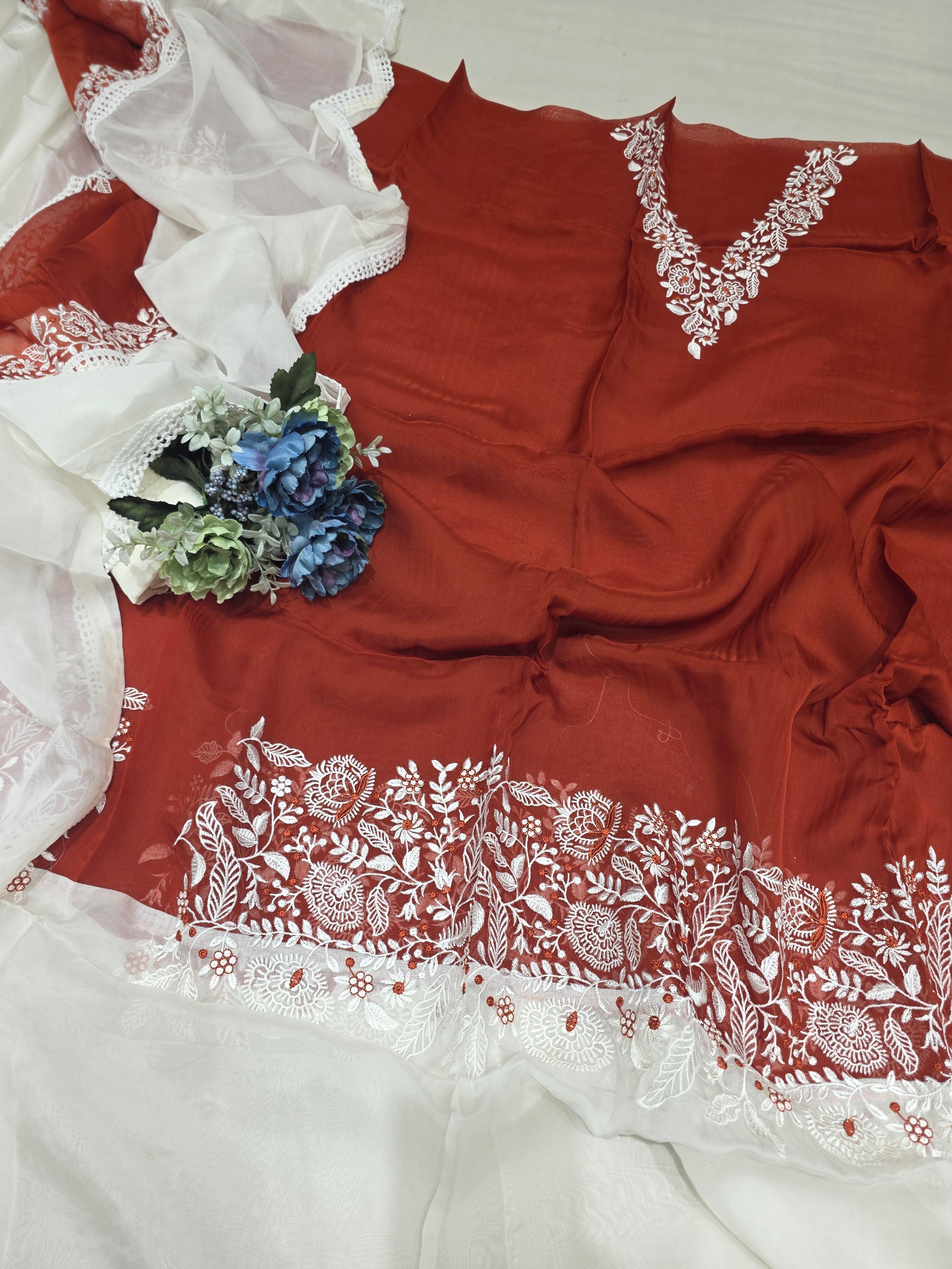 SOFT ORGANZA CONTRAST CONCEPT UNSTITCHED SUIT